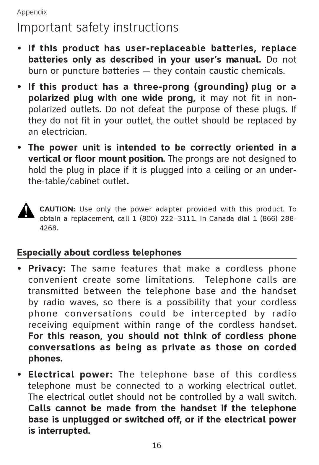 AT&T EP562 user manual Important safety instructions 