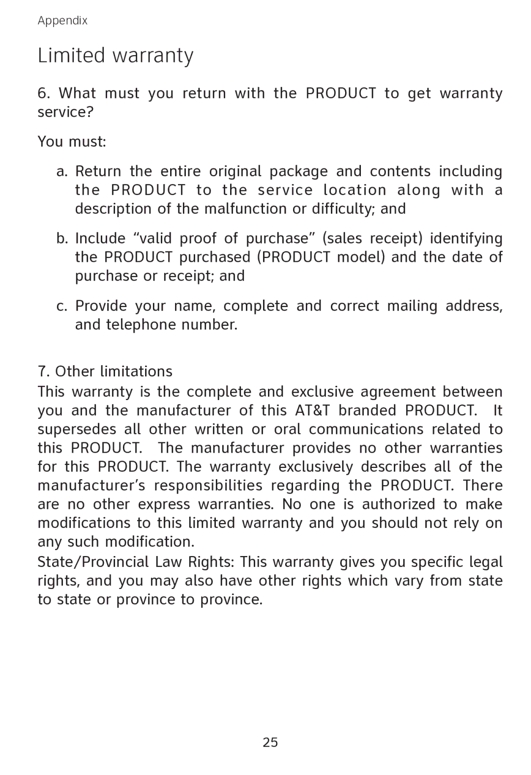 AT&T EP562 user manual Limited warranty 