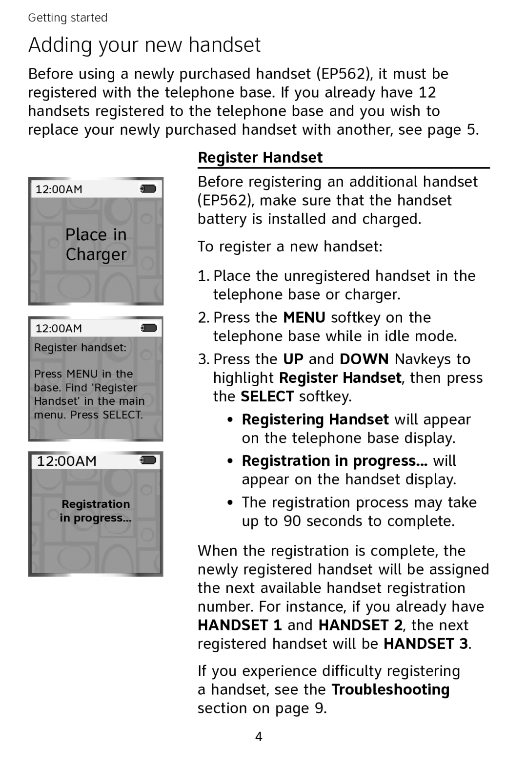 AT&T EP562 user manual Adding your new handset, Register Handset 