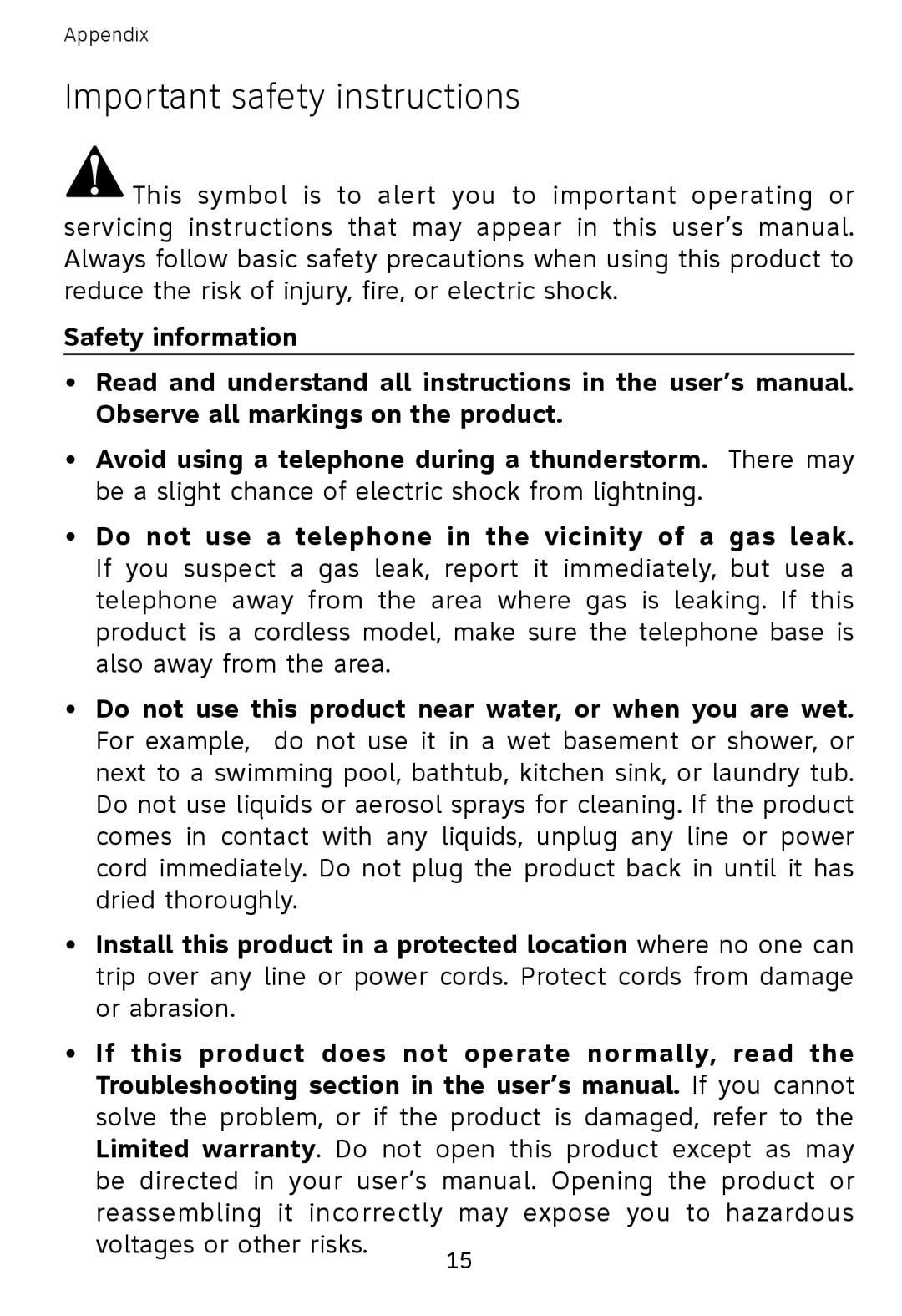 AT&T EP5632-2, EP562 user manual Important safety instructions 