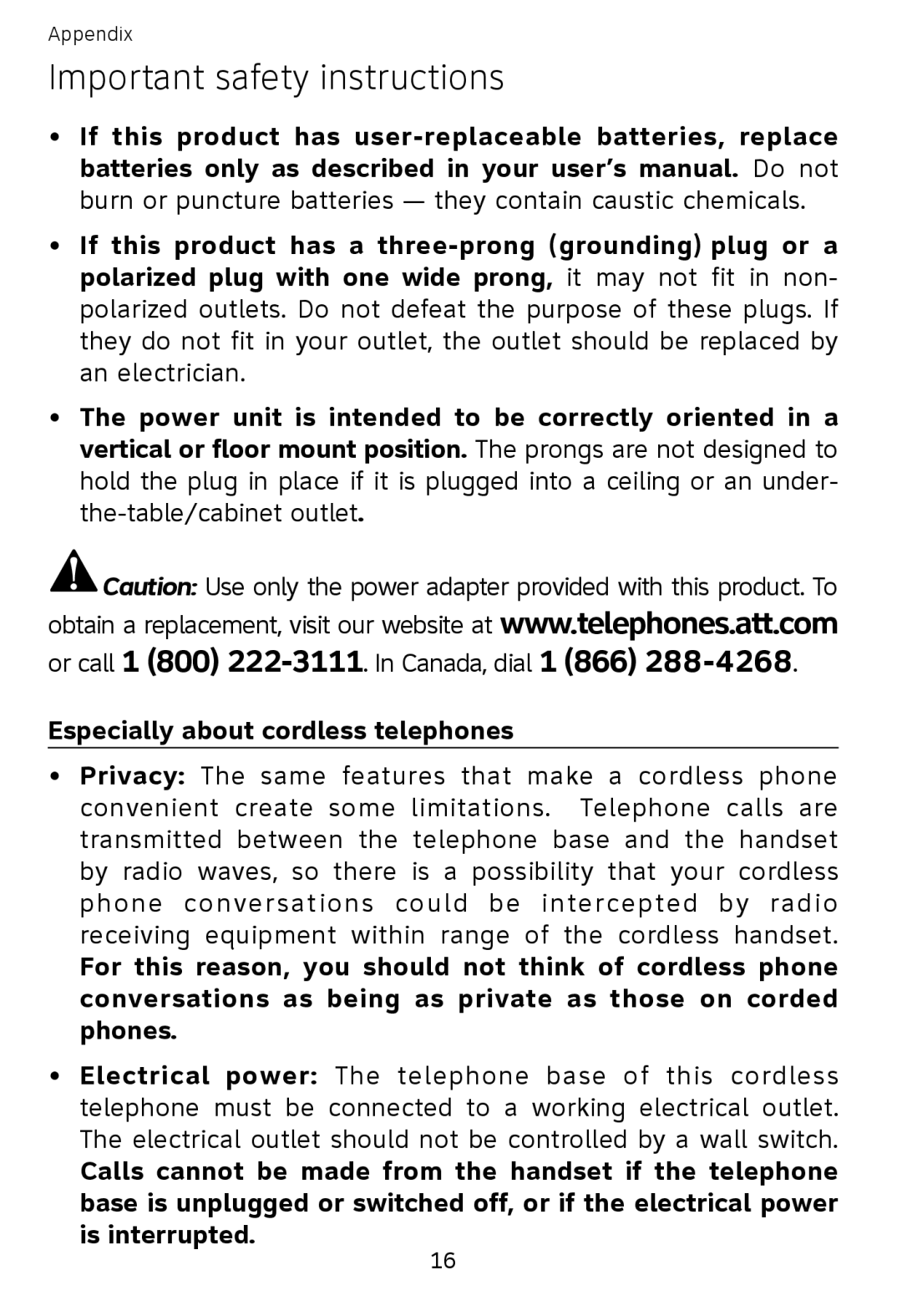 AT&T EP562, EP5632-2 user manual Important safety instructions 