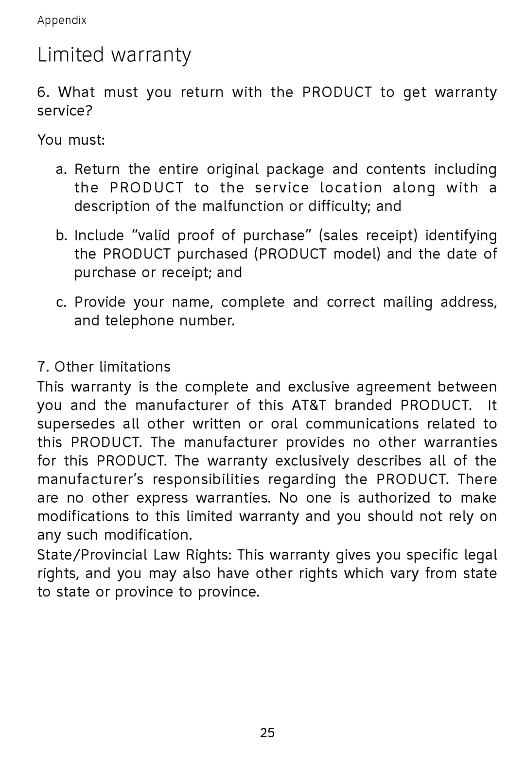 AT&T EP562, EP5632-2 user manual Limited warranty 