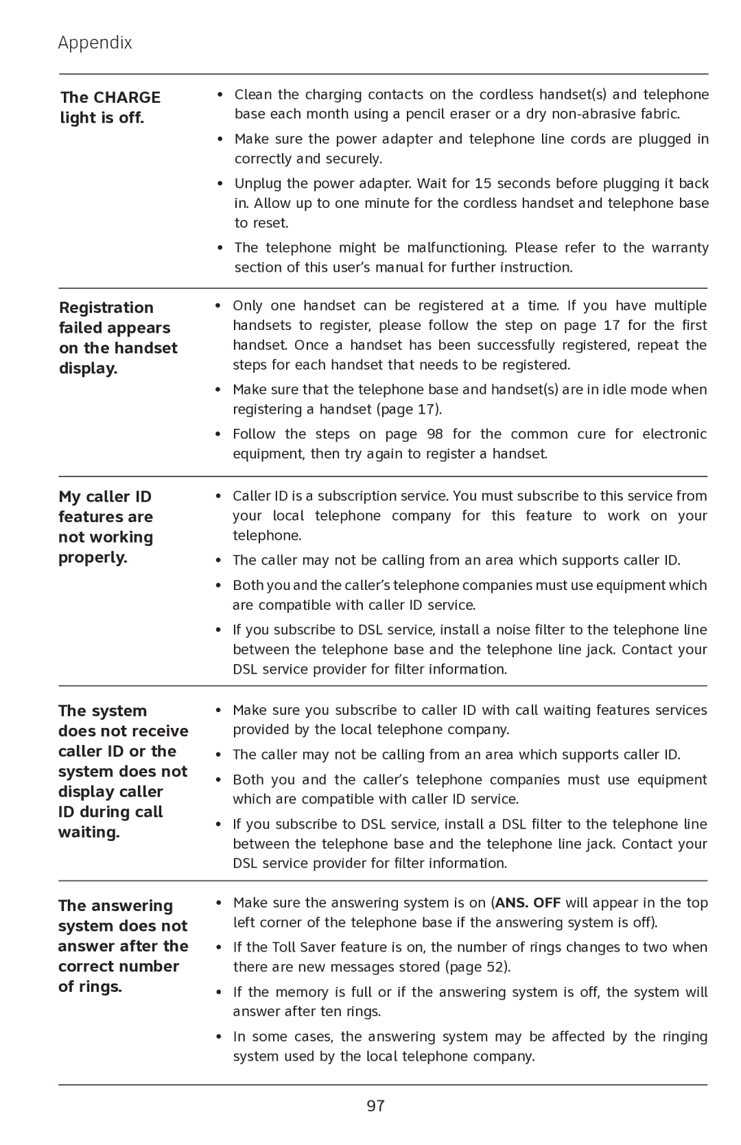 AT&T EP5632 user manual Charge light is off 