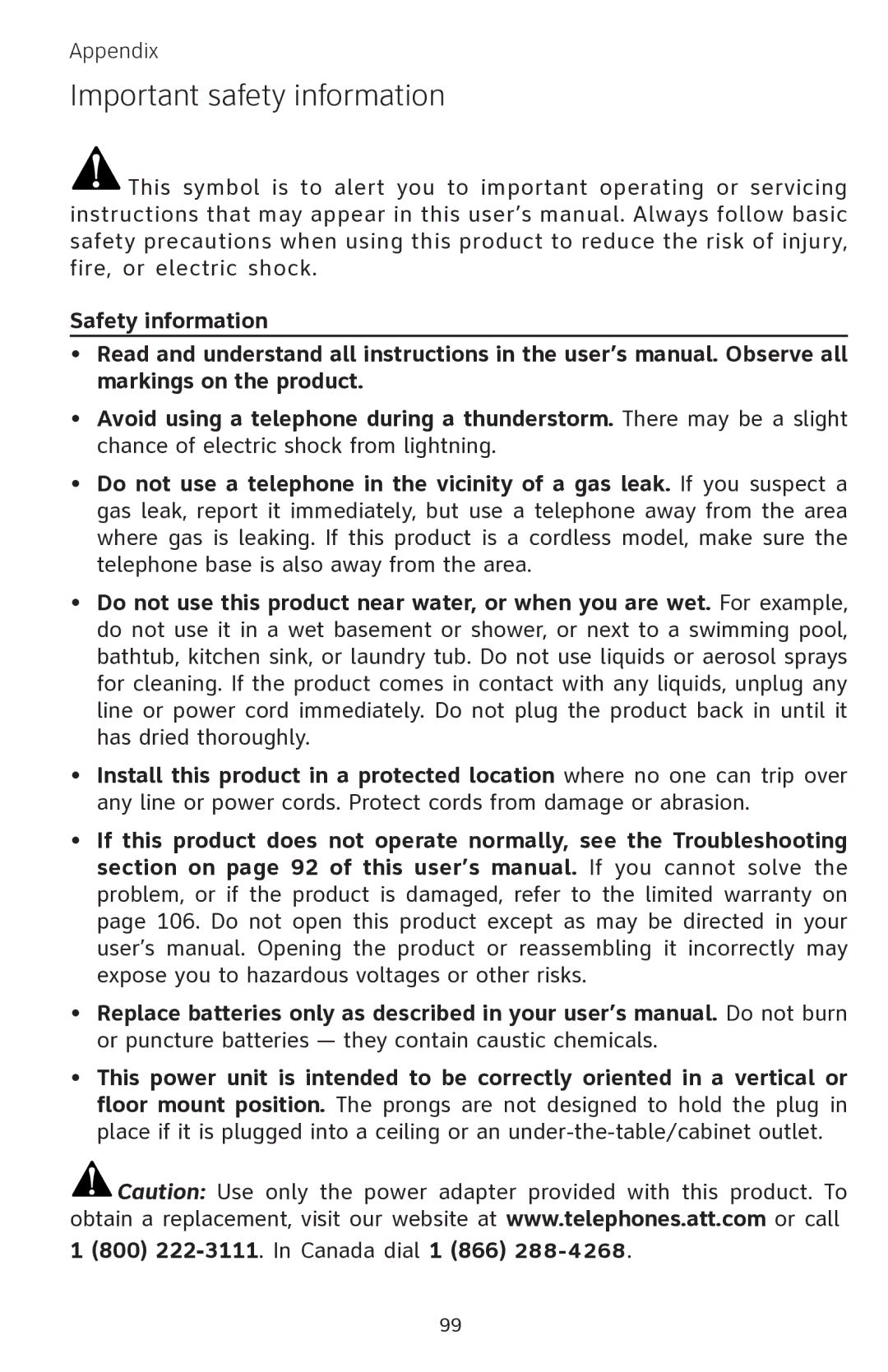 AT&T EP5632 user manual Important safety information 