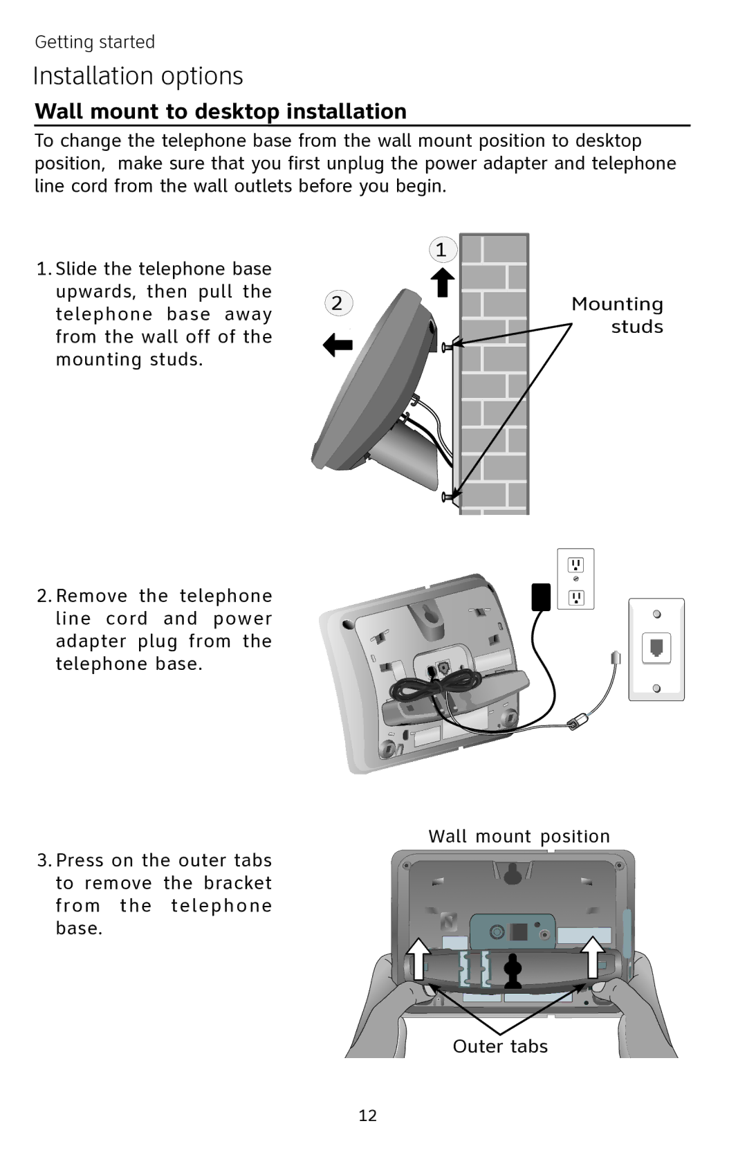 AT&T EP5632 user manual Wall mount to desktop installation 