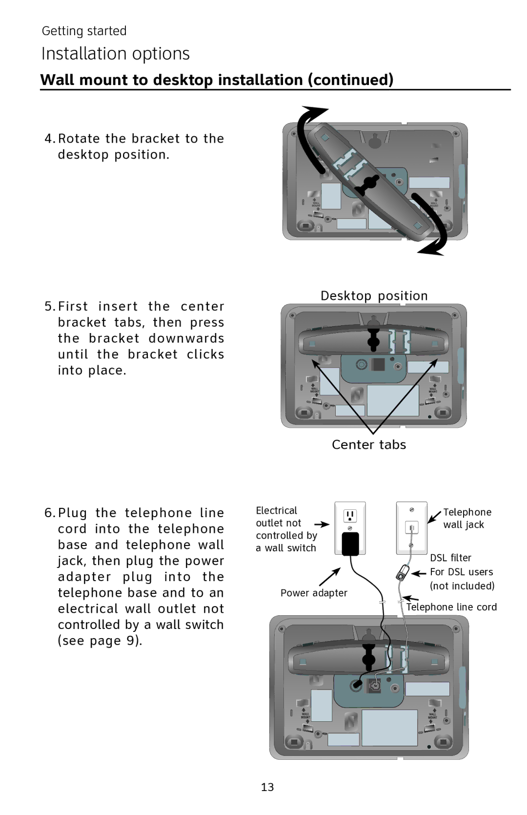 AT&T EP5632 user manual DSL filter For DSL users Not included Telephone line cord 