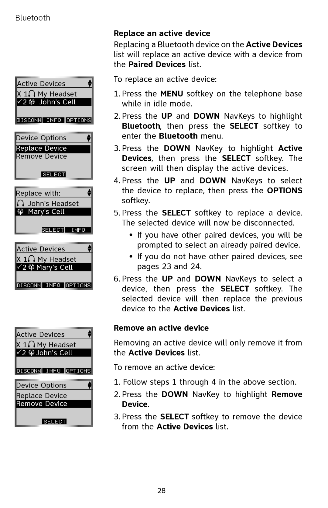 AT&T EP5632 user manual Replace an active device, Remove an active device 