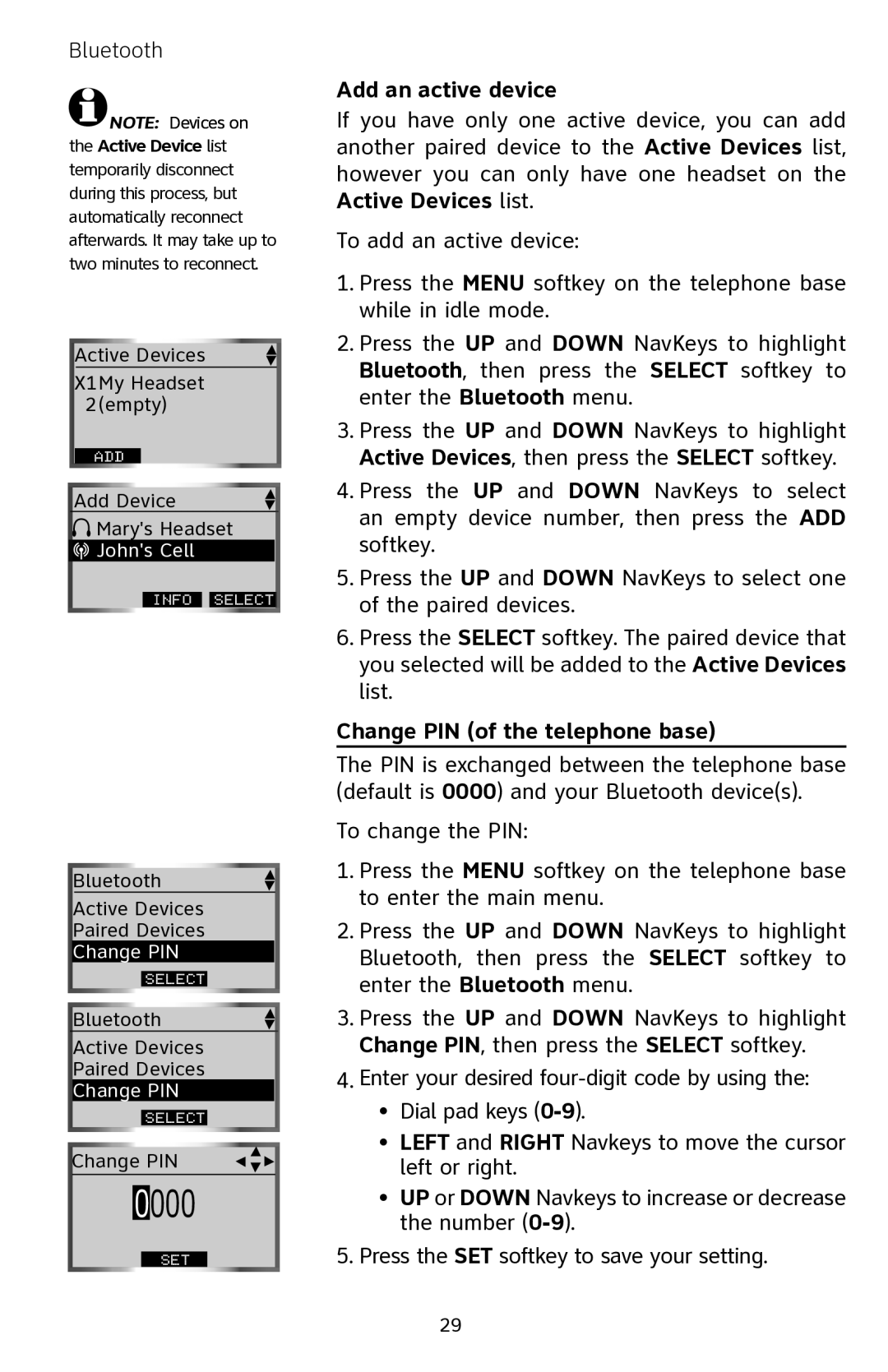 AT&T EP5632 user manual Add an active device, Change PIN of the telephone base 