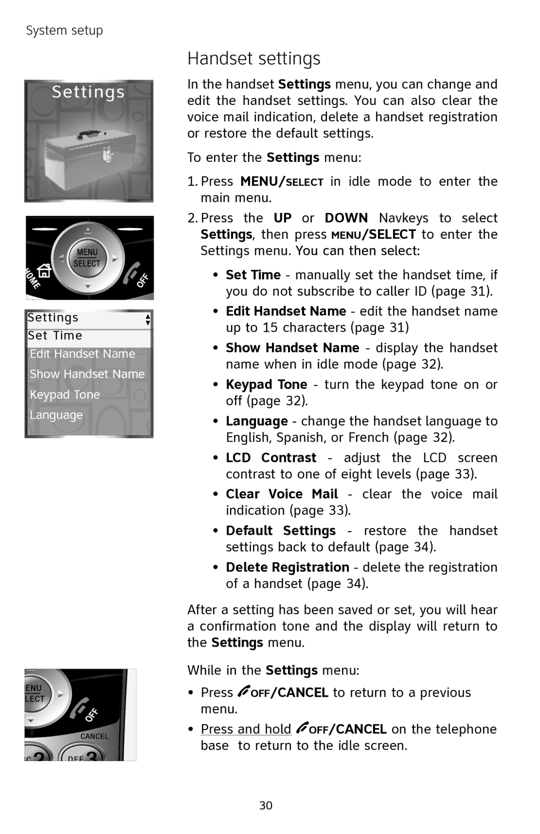 AT&T EP5632 user manual Handset settings 