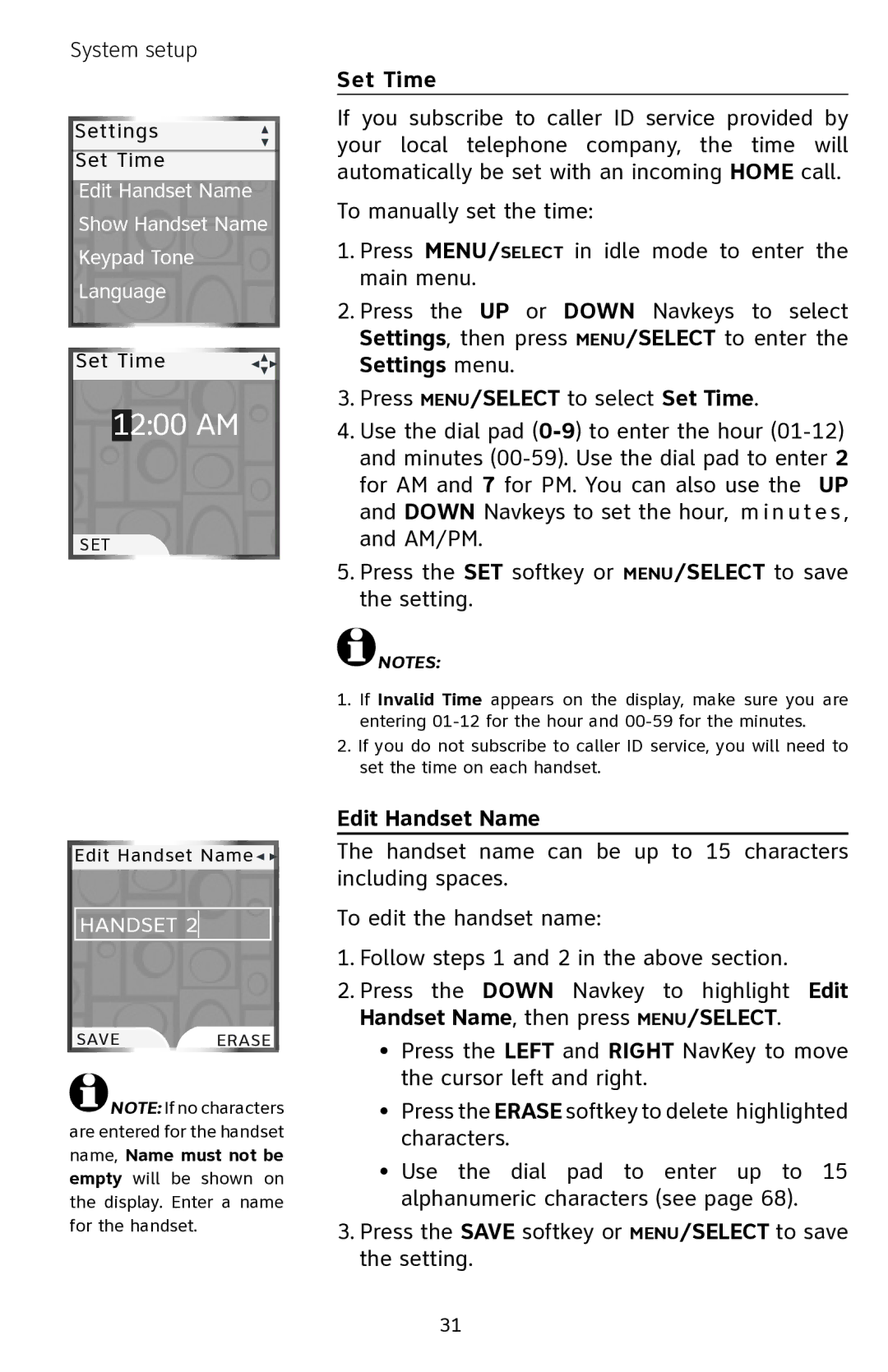 AT&T EP5632 user manual Set Time, Edit Handset Name 