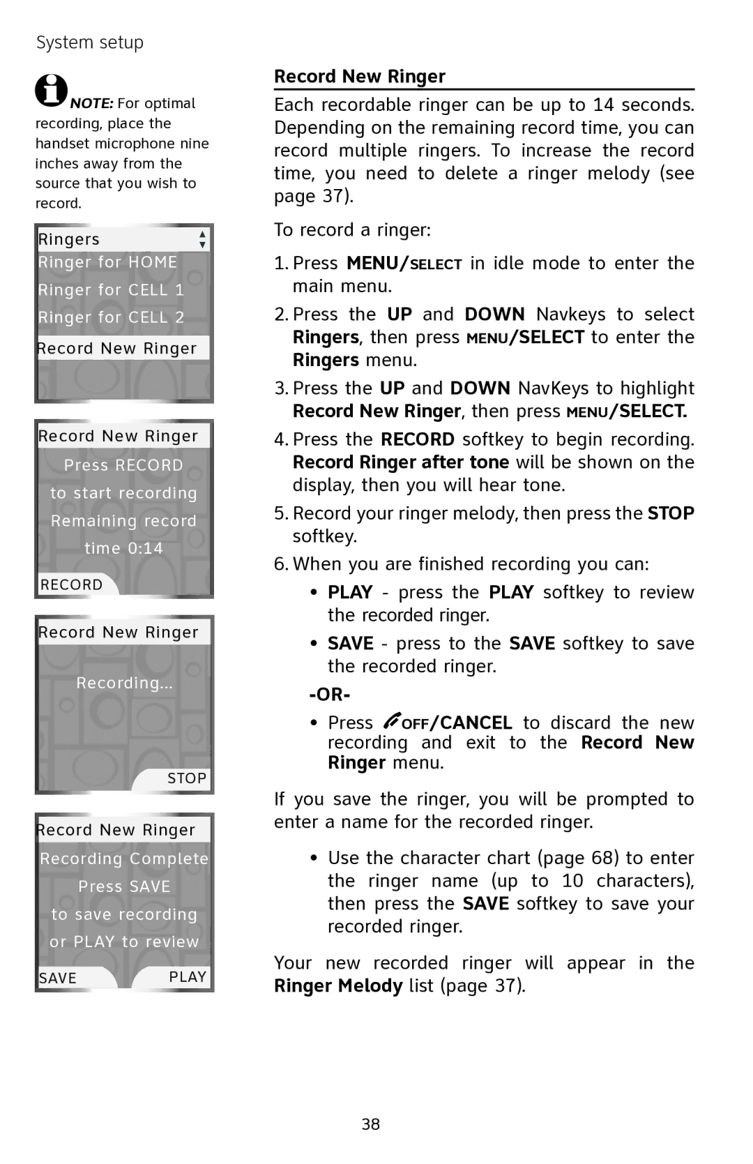 AT&T EP5632 user manual Record New Ringer 