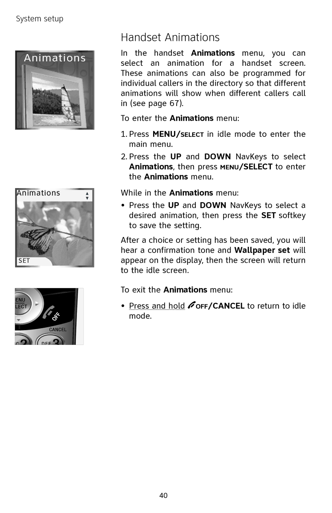 AT&T EP5632 user manual Handset Animations 