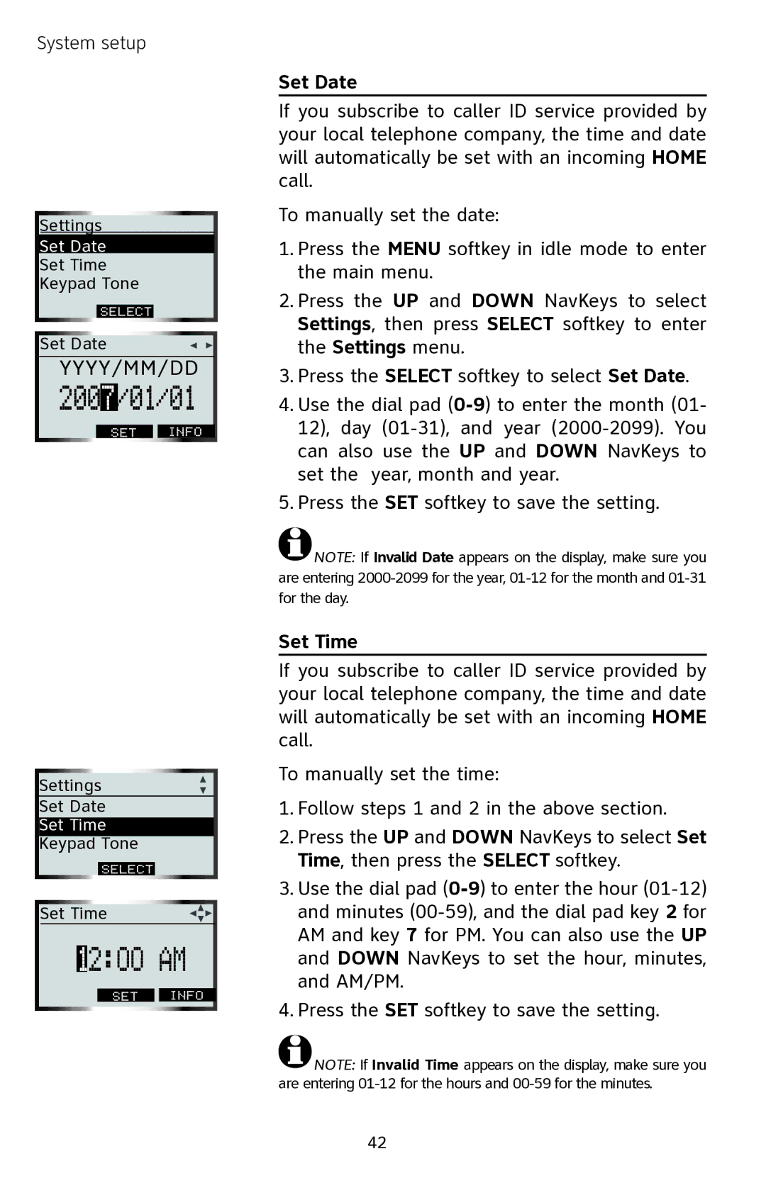 AT&T EP5632 user manual 2007/01/01, 1200 AM, Set Date 