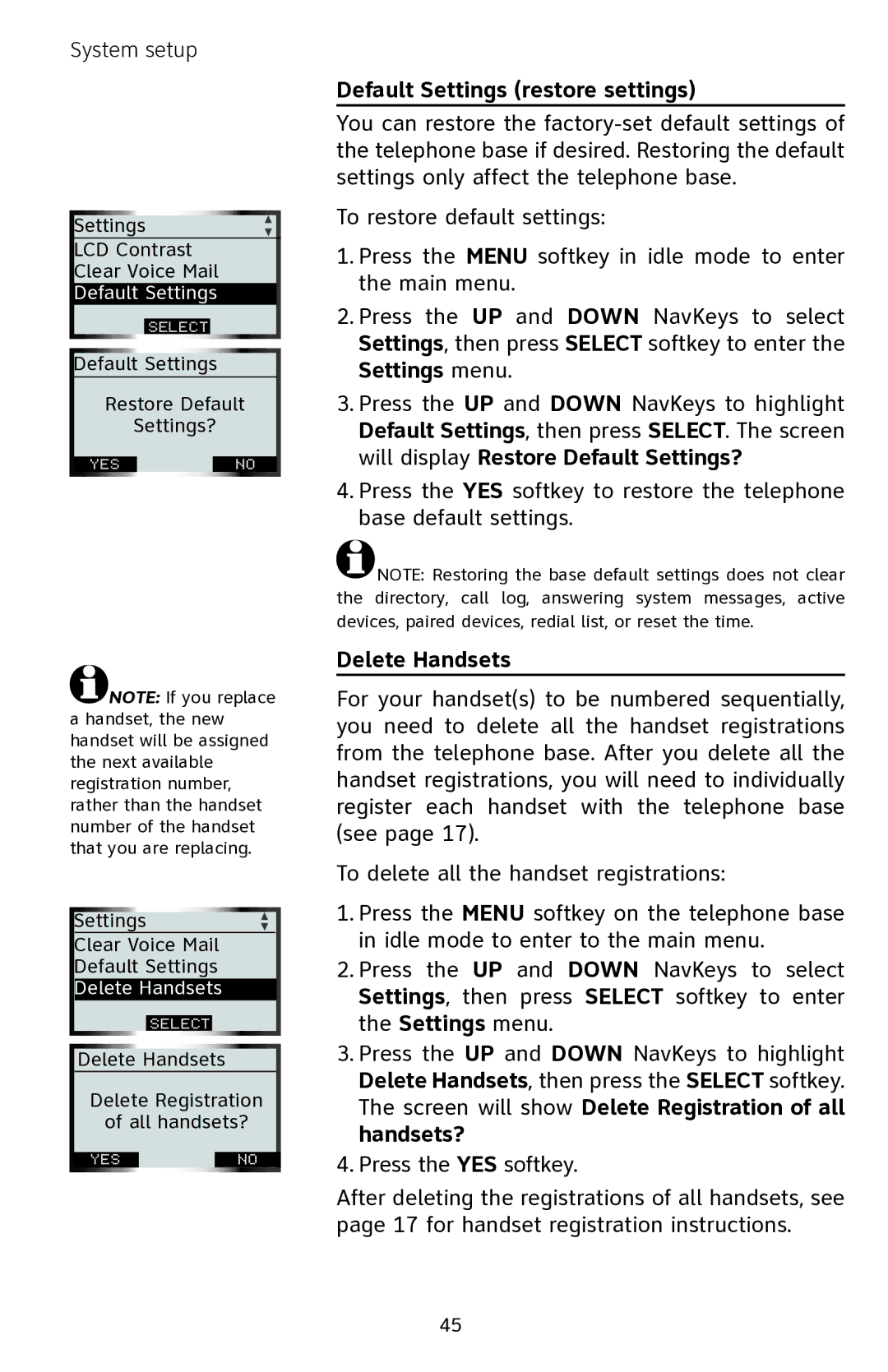 AT&T EP5632 user manual Delete Handsets, Default Settings 