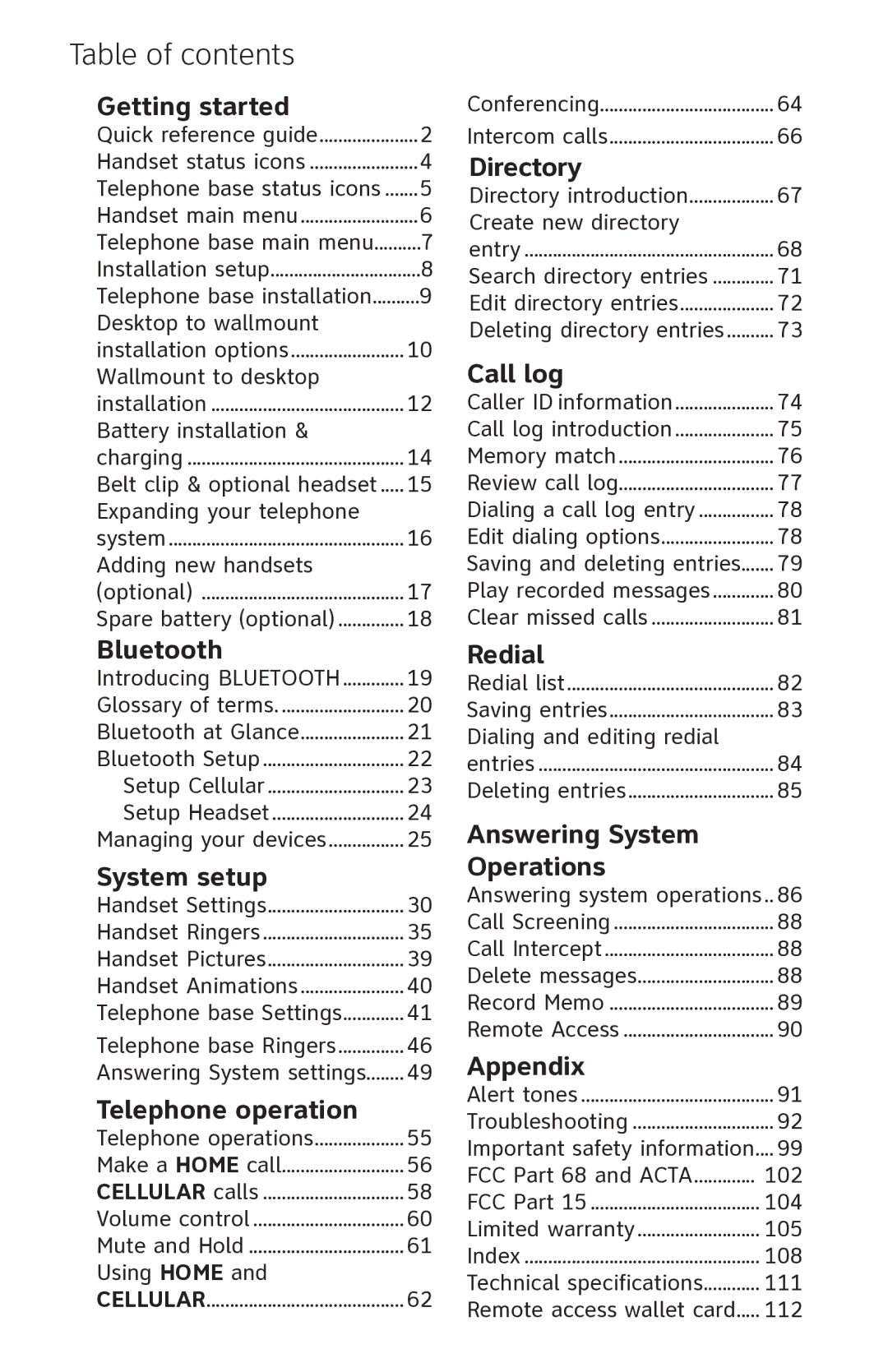 AT&T EP5632 user manual Table of contents 