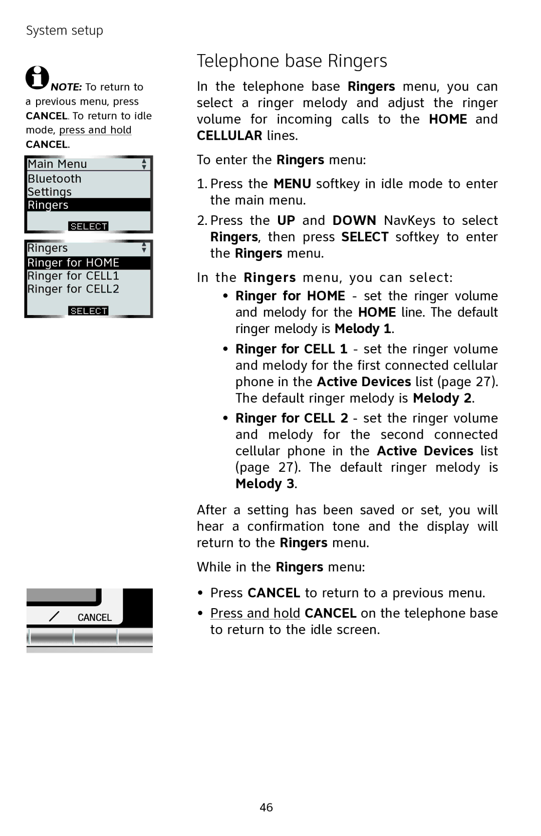 AT&T EP5632 user manual Telephone base Ringers 