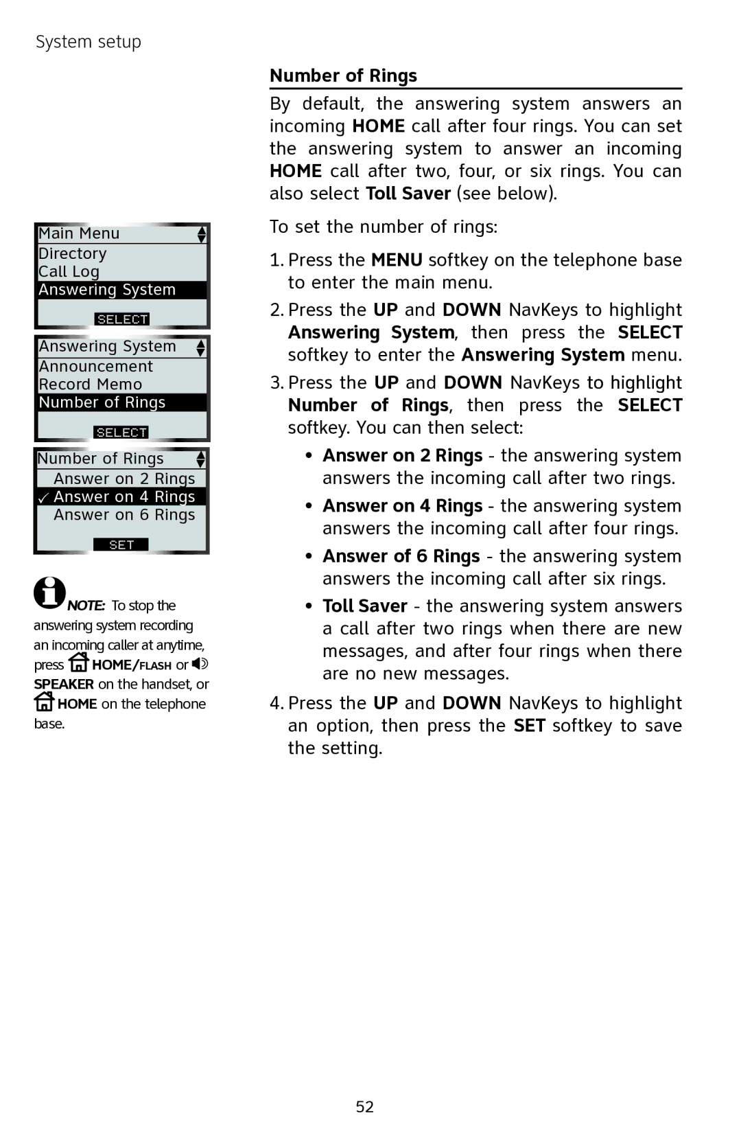 AT&T EP5632 user manual Number of Rings 