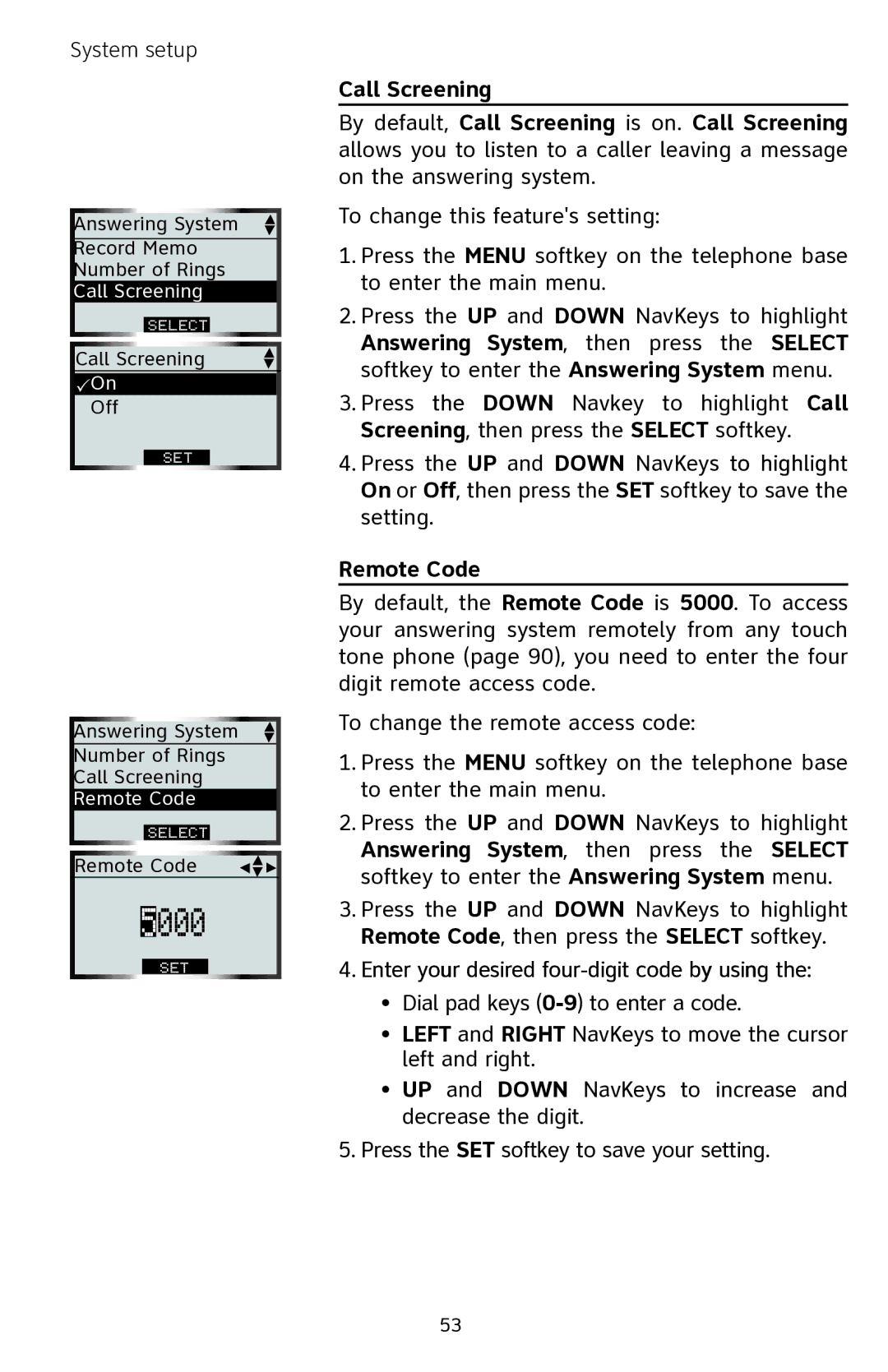 AT&T EP5632 user manual 5000, Remote Code, Enter your desired four-digit code by using 