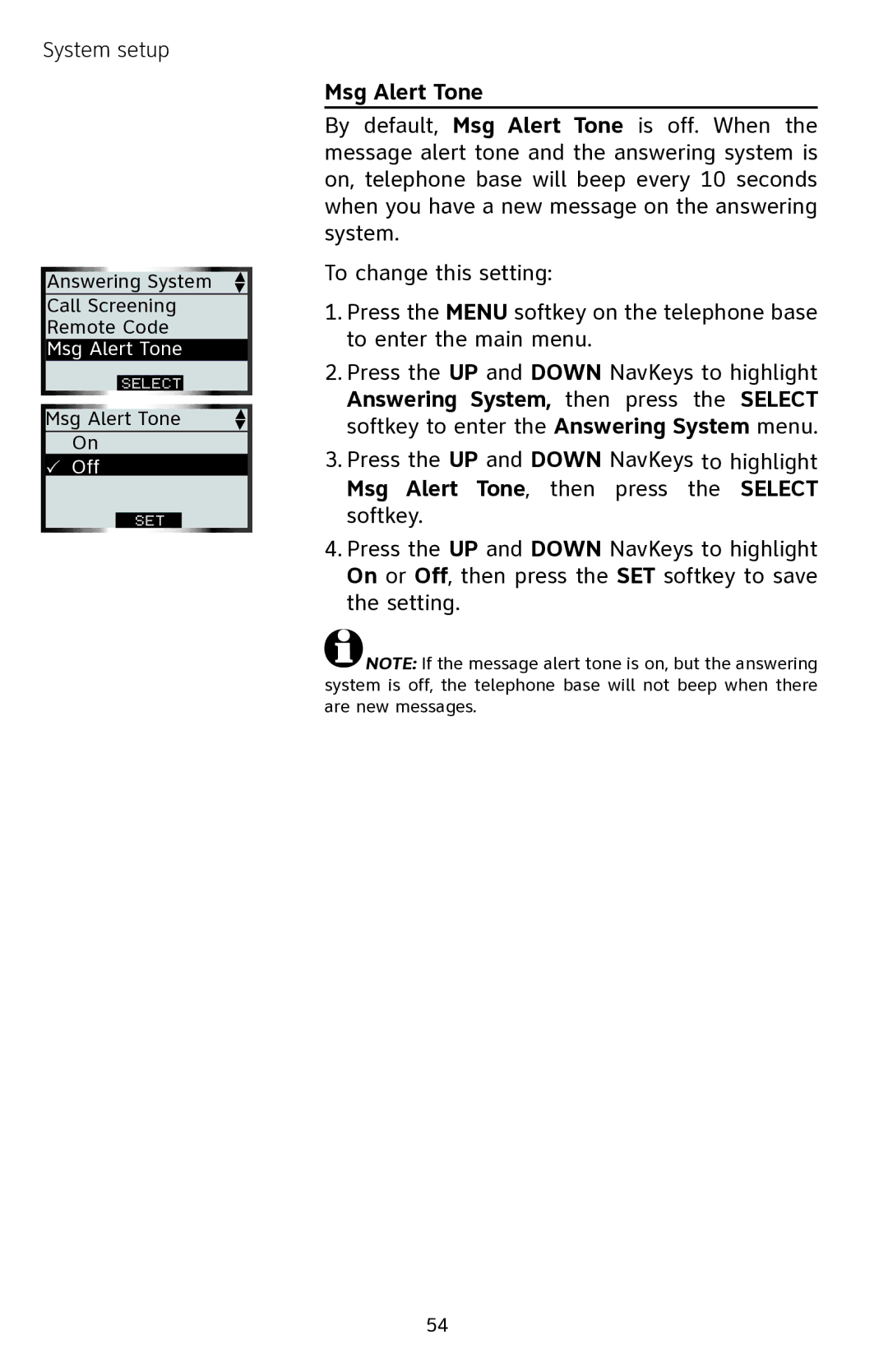 AT&T EP5632 user manual Msg Alert Tone 