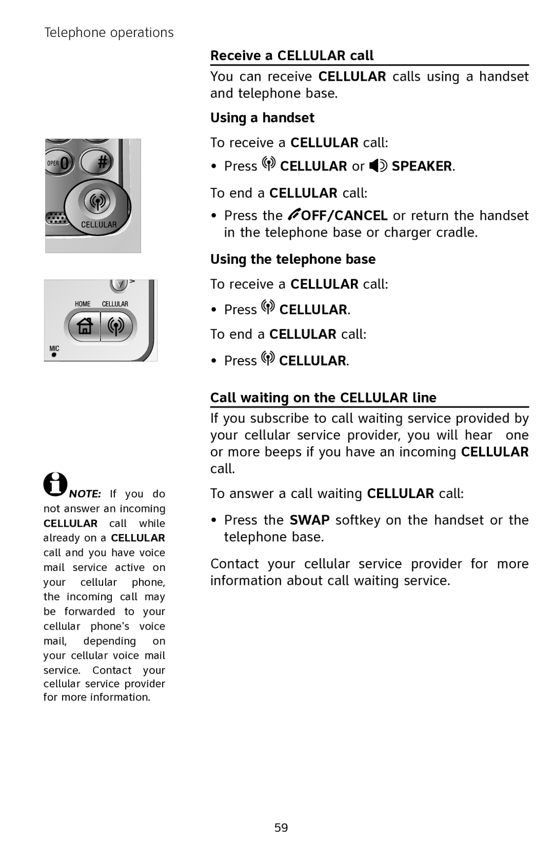 AT&T EP5632 user manual Receive a Cellular call, Press Cellular or Speaker 