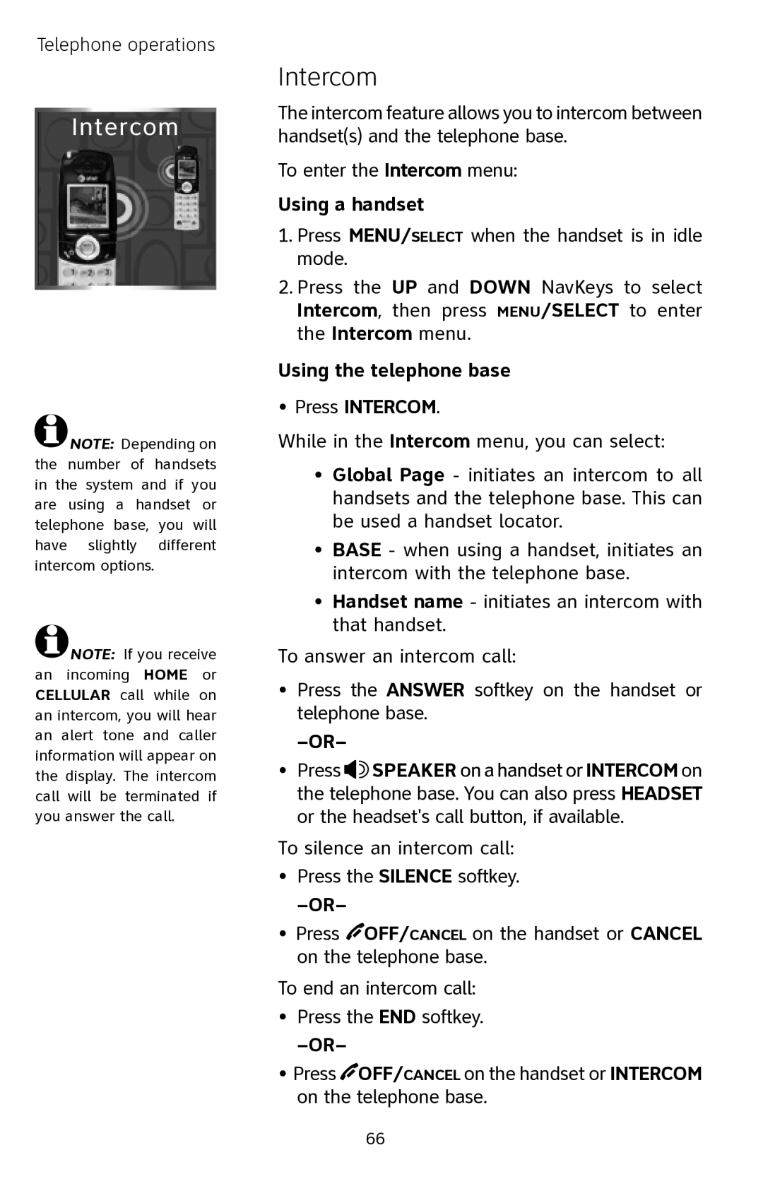 AT&T EP5632 user manual Using the telephone base Press Intercom 