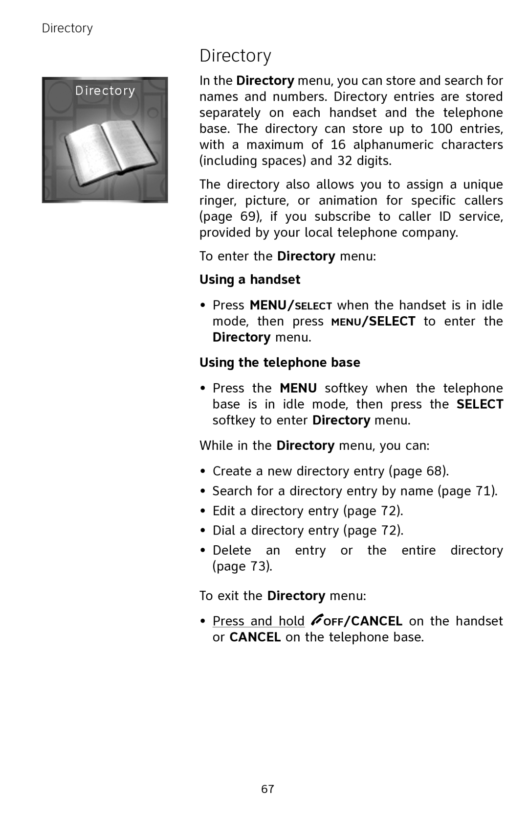 AT&T EP5632 user manual Directory, Using the telephone base 