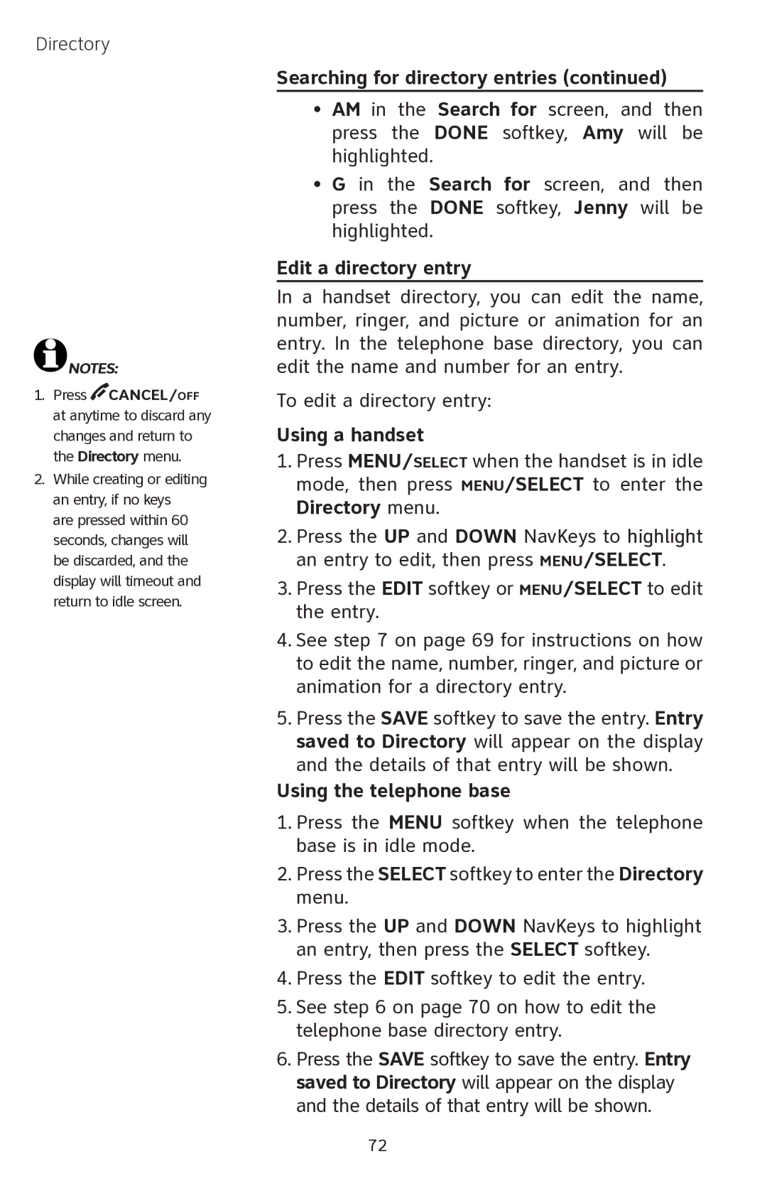 AT&T EP5632 user manual Edit a directory entry, Using a handset 