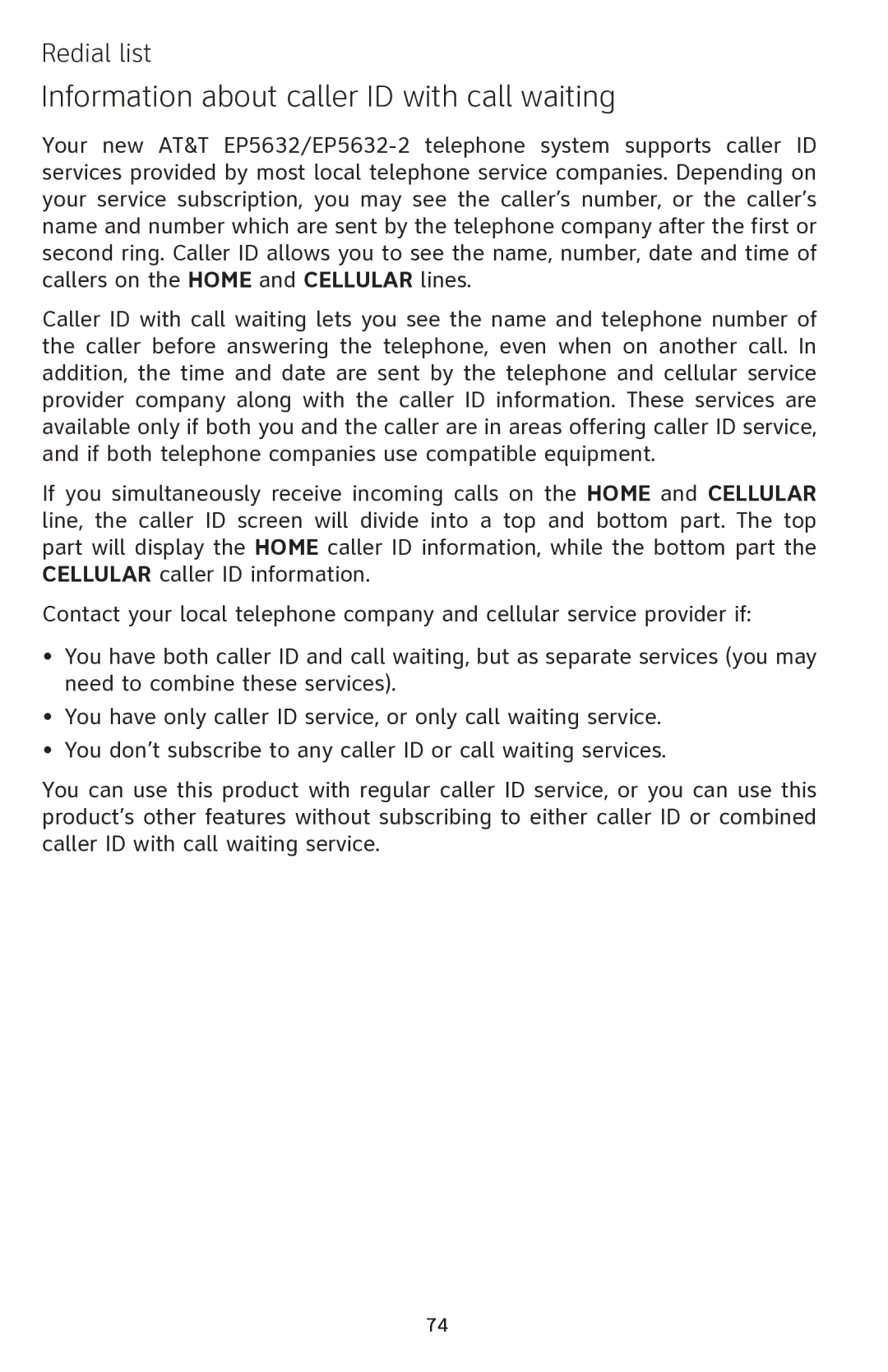 AT&T EP5632 user manual Information about caller ID with call waiting 