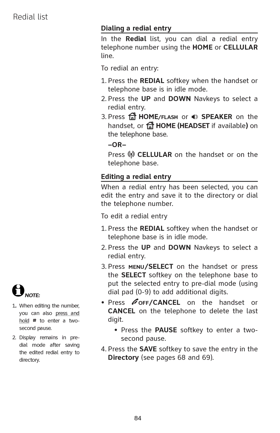 AT&T EP5632 user manual Dialing a redial entry, Editing a redial entry 