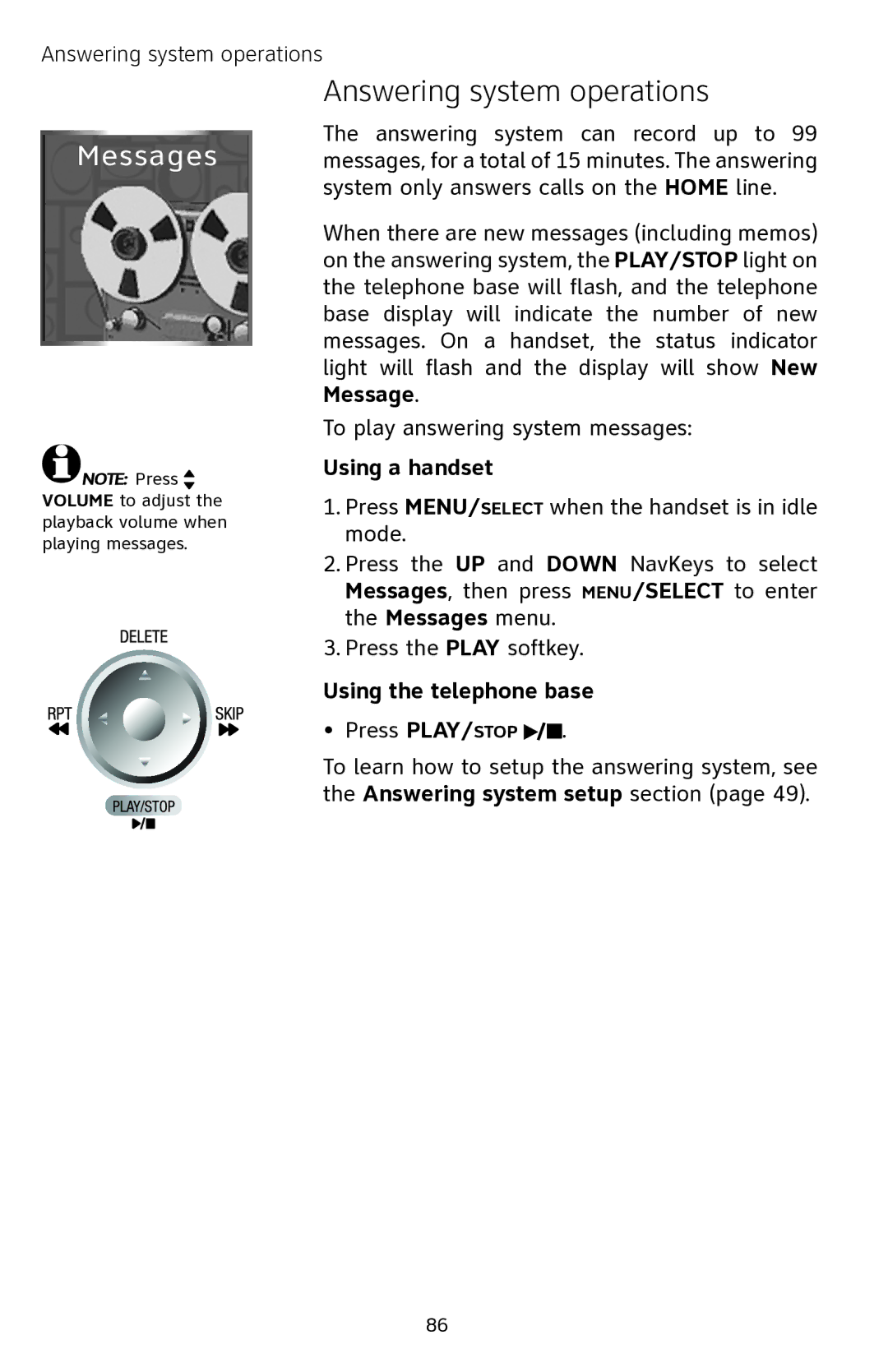 AT&T EP5632 user manual Answering system operations, Using a handset 