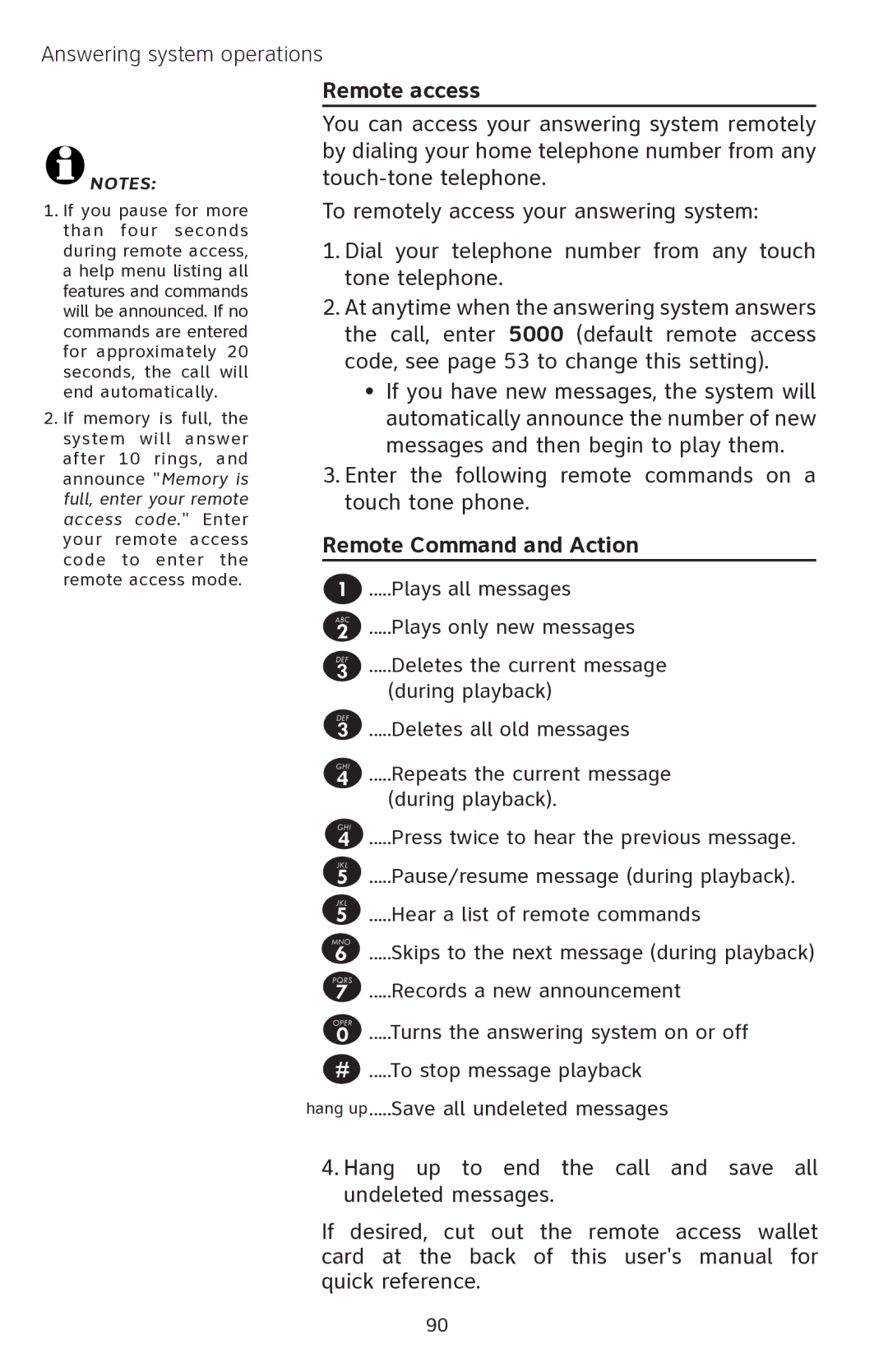 AT&T EP5632 user manual Remote access, Remote Command and Action 