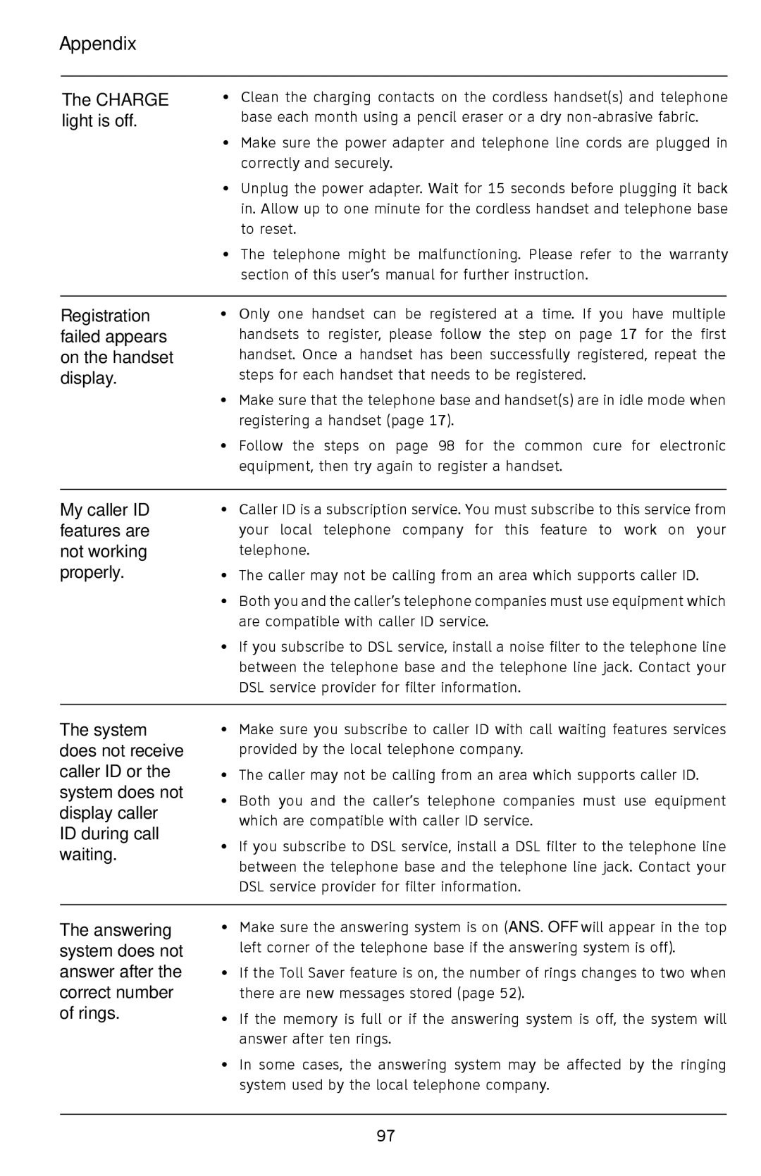 AT&T EP5632/EP5632-2 user manual Charge light is off 