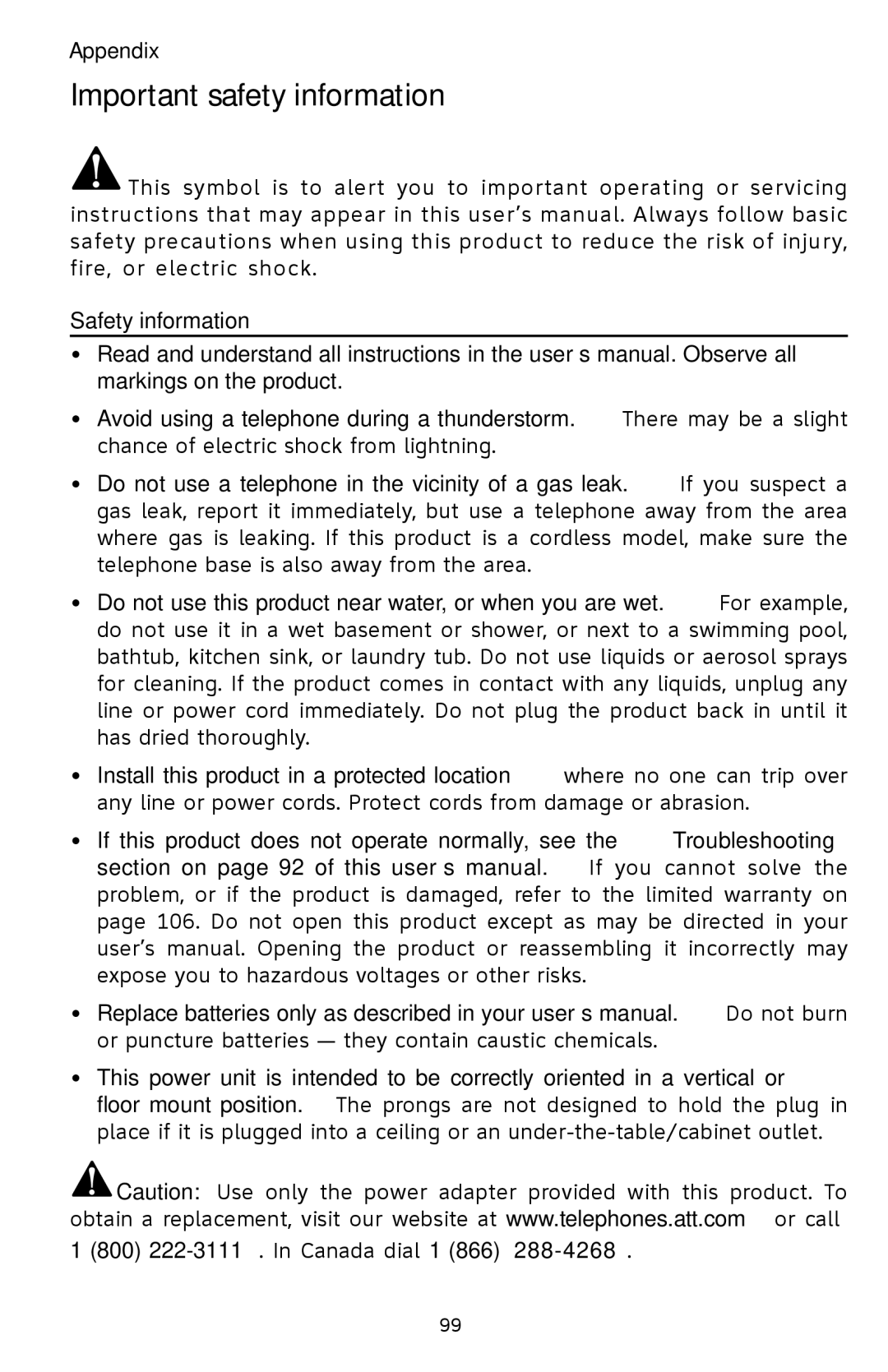 AT&T EP5632/EP5632-2 user manual Important safety information 