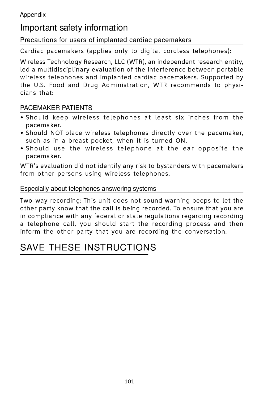 AT&T EP5632/EP5632-2 Precautions for users of implanted cardiac pacemakers, Especially about telephones answering systems 