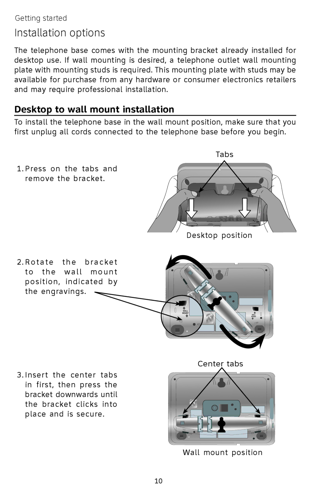 AT&T EP5632/EP5632-2 user manual Installation options, Desktop to wall mount installation 