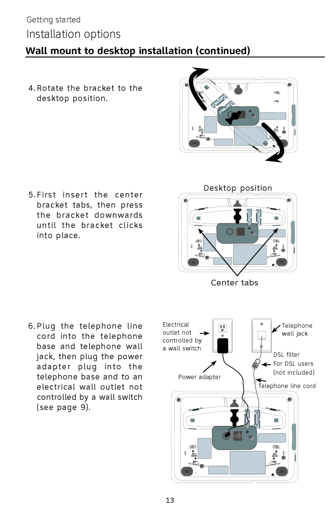 AT&T EP5632/EP5632-2 user manual DSL filter For DSL users Not included Telephone line cord 