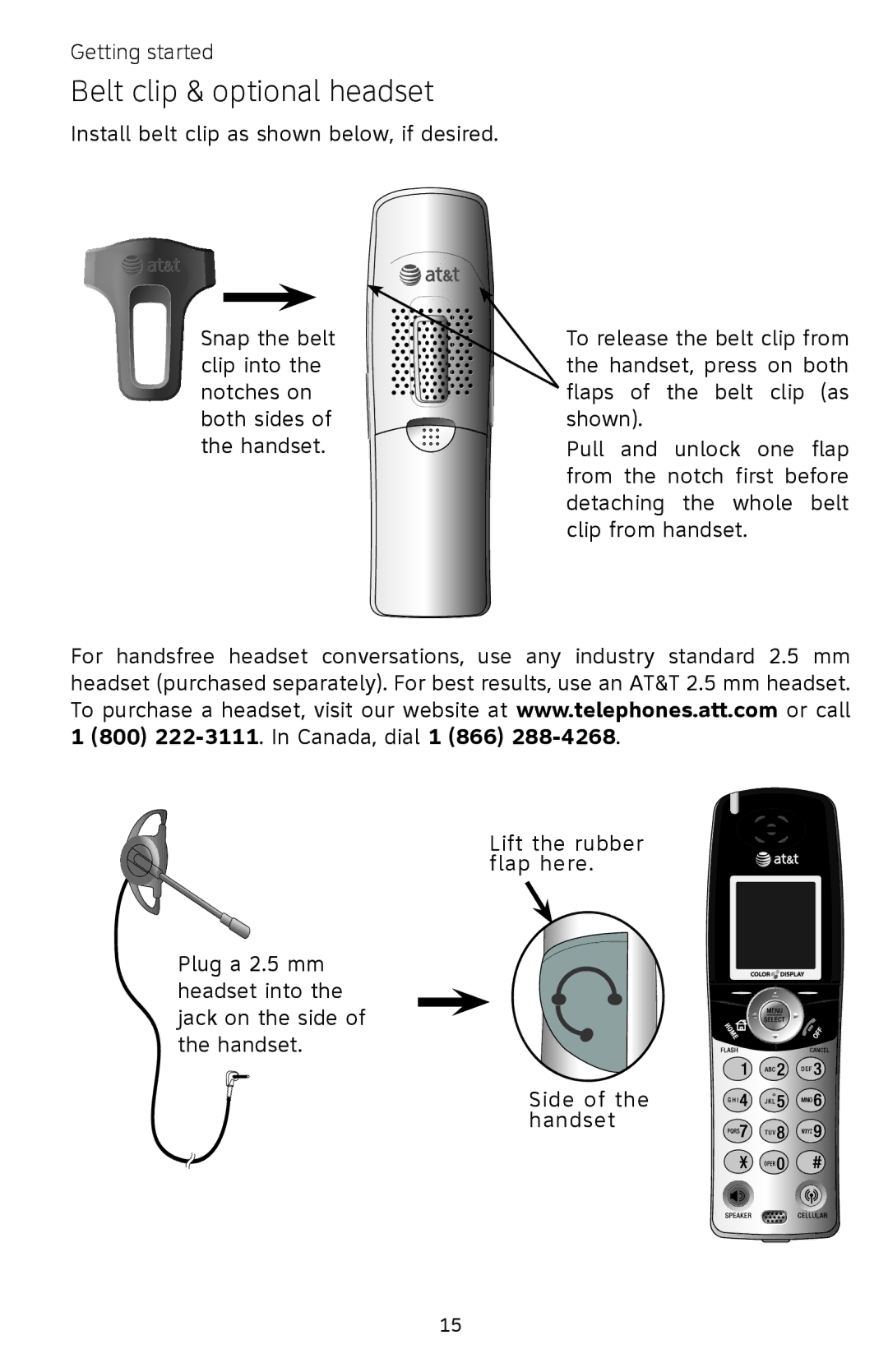 AT&T EP5632/EP5632-2 user manual Belt clip & optional headset 