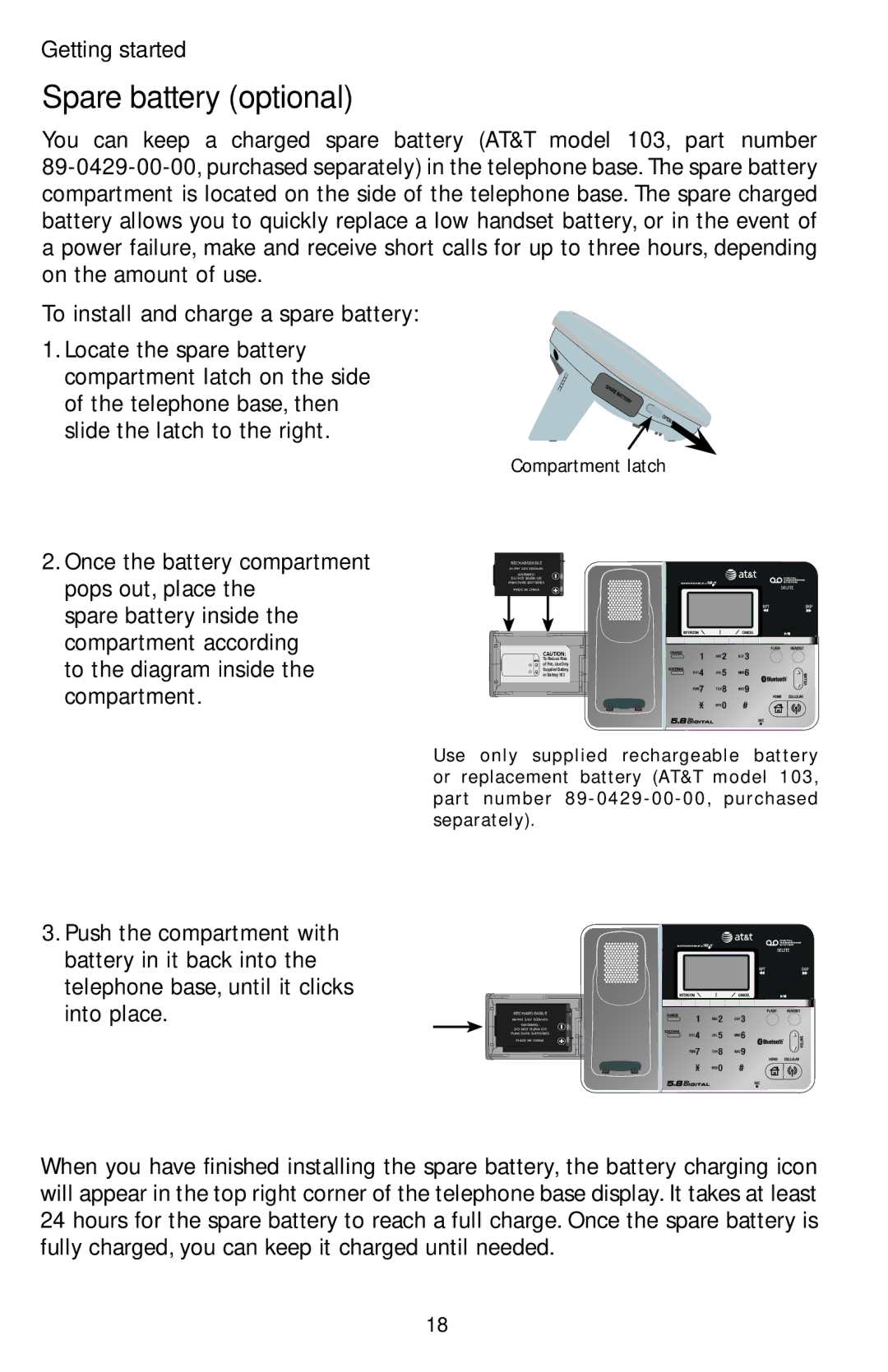 AT&T EP5632/EP5632-2 user manual Spare battery optional 