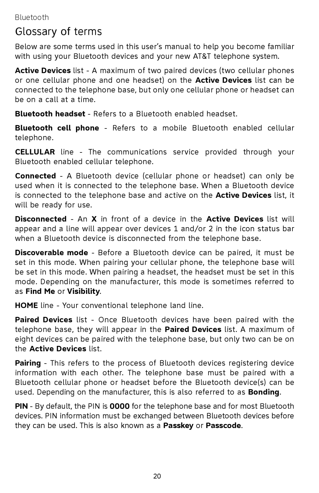 AT&T EP5632/EP5632-2 user manual Glossary of terms 