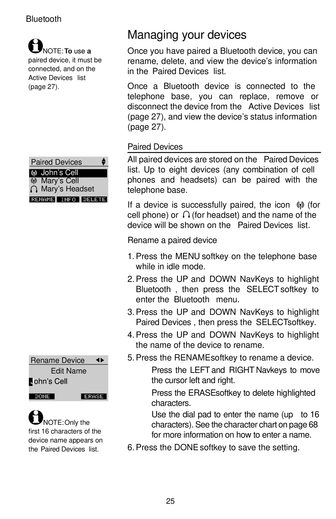 AT&T EP5632/EP5632-2 user manual Managing your devices, Paired Devices, Rename a paired device 