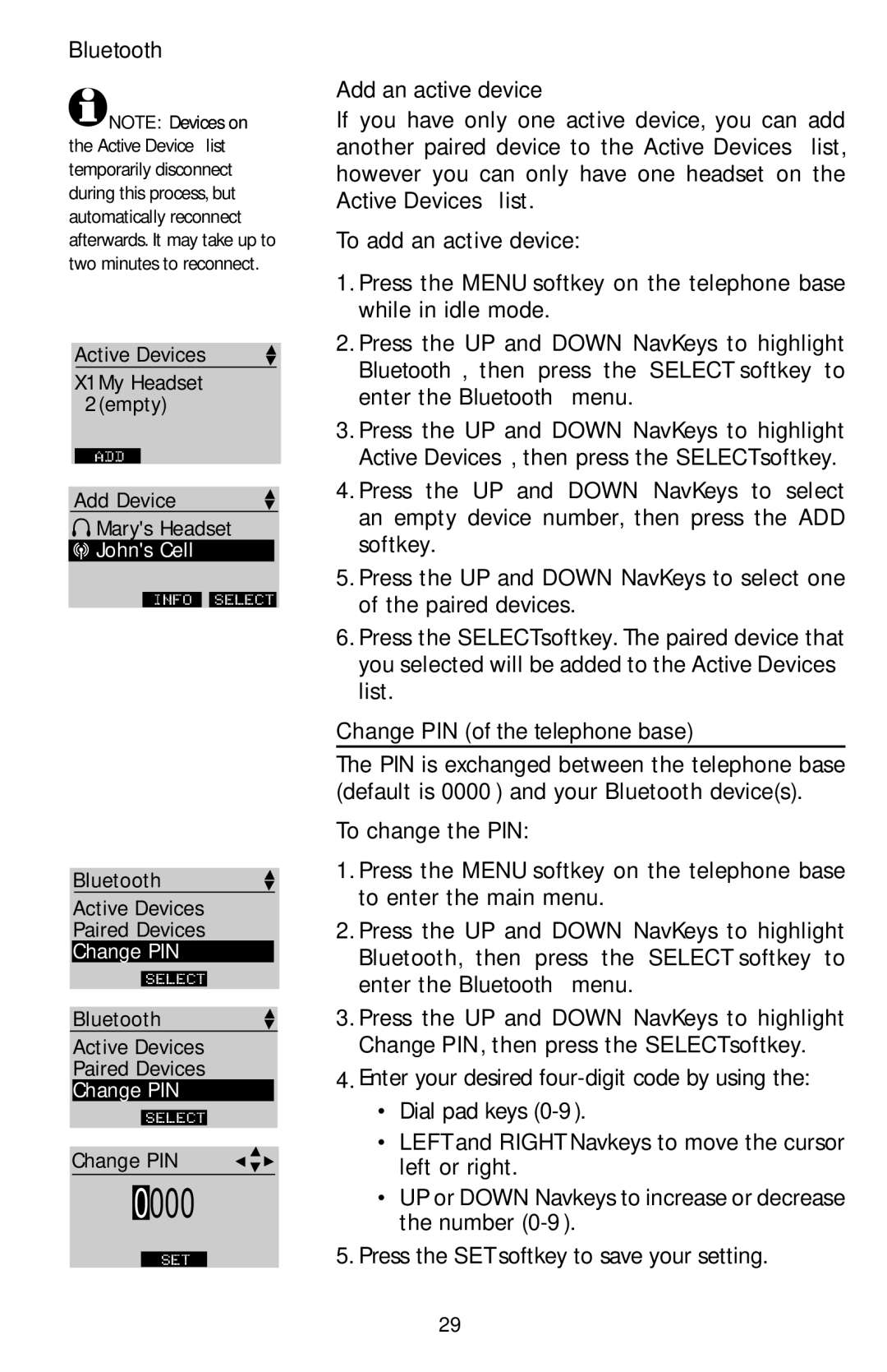 AT&T EP5632/EP5632-2 user manual Add an active device, Change PIN of the telephone base 