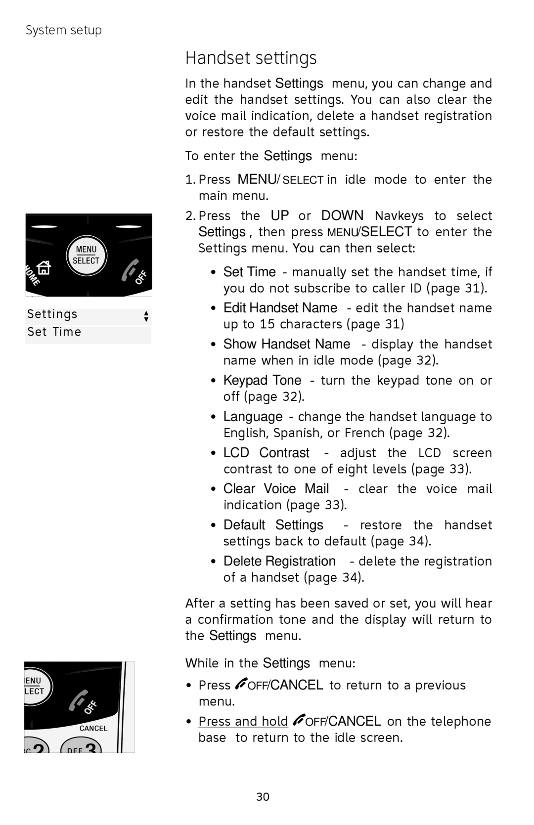 AT&T EP5632/EP5632-2 user manual Handset settings 