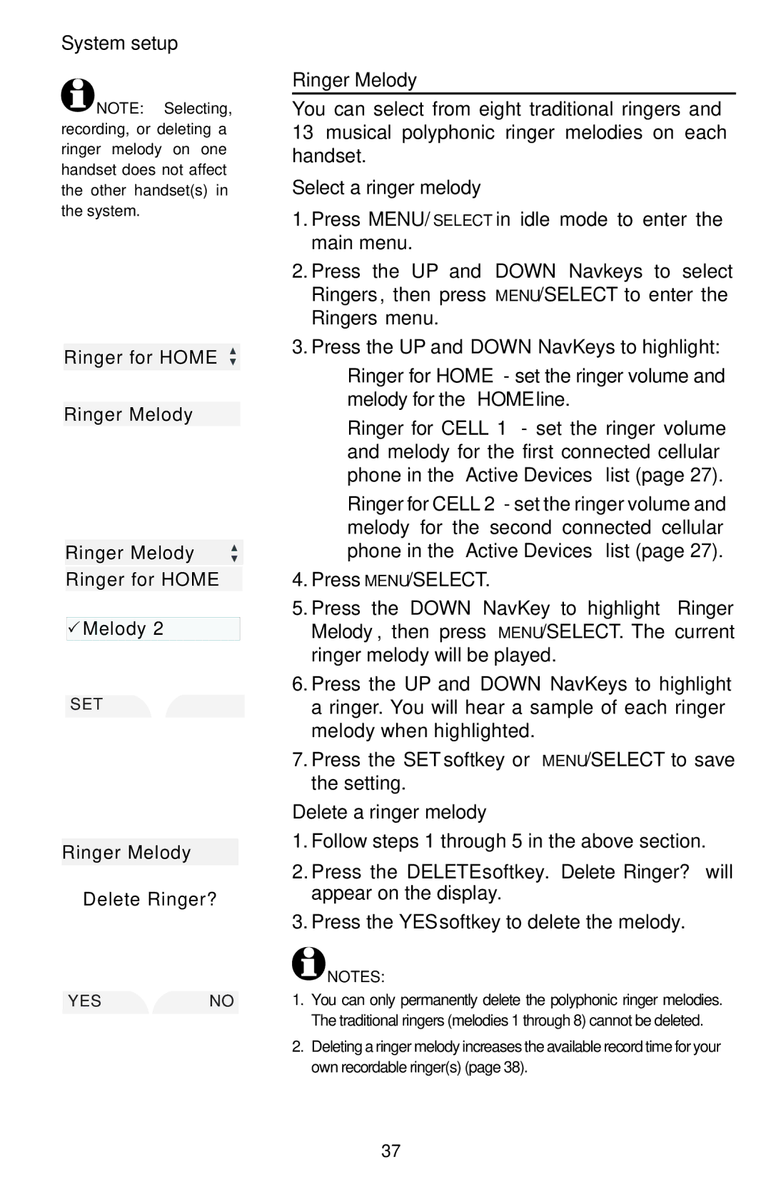 AT&T EP5632/EP5632-2 user manual Ringer Melody, Select a ringer melody, Delete a ringer melody 