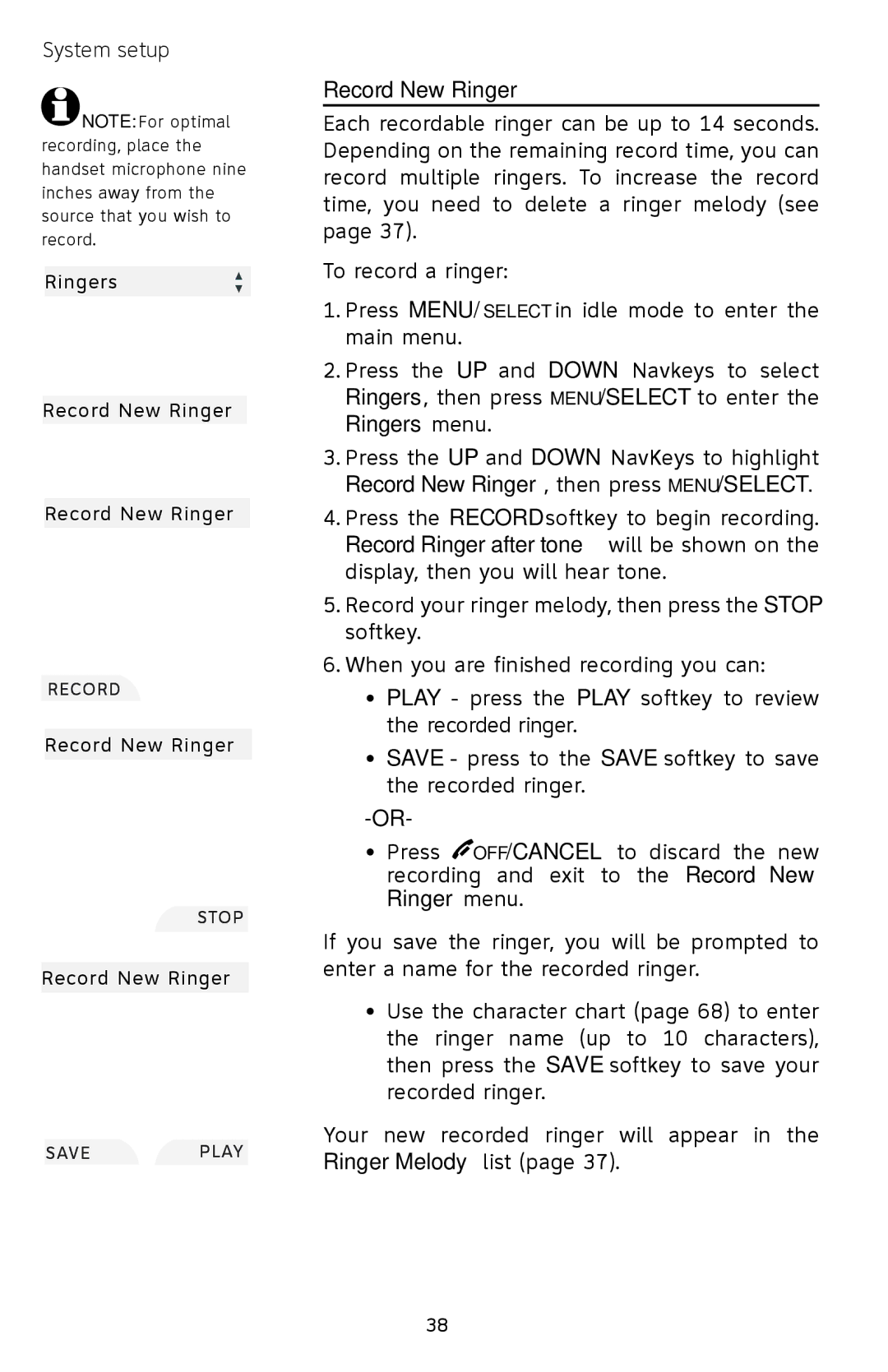 AT&T EP5632/EP5632-2 user manual Record New Ringer 