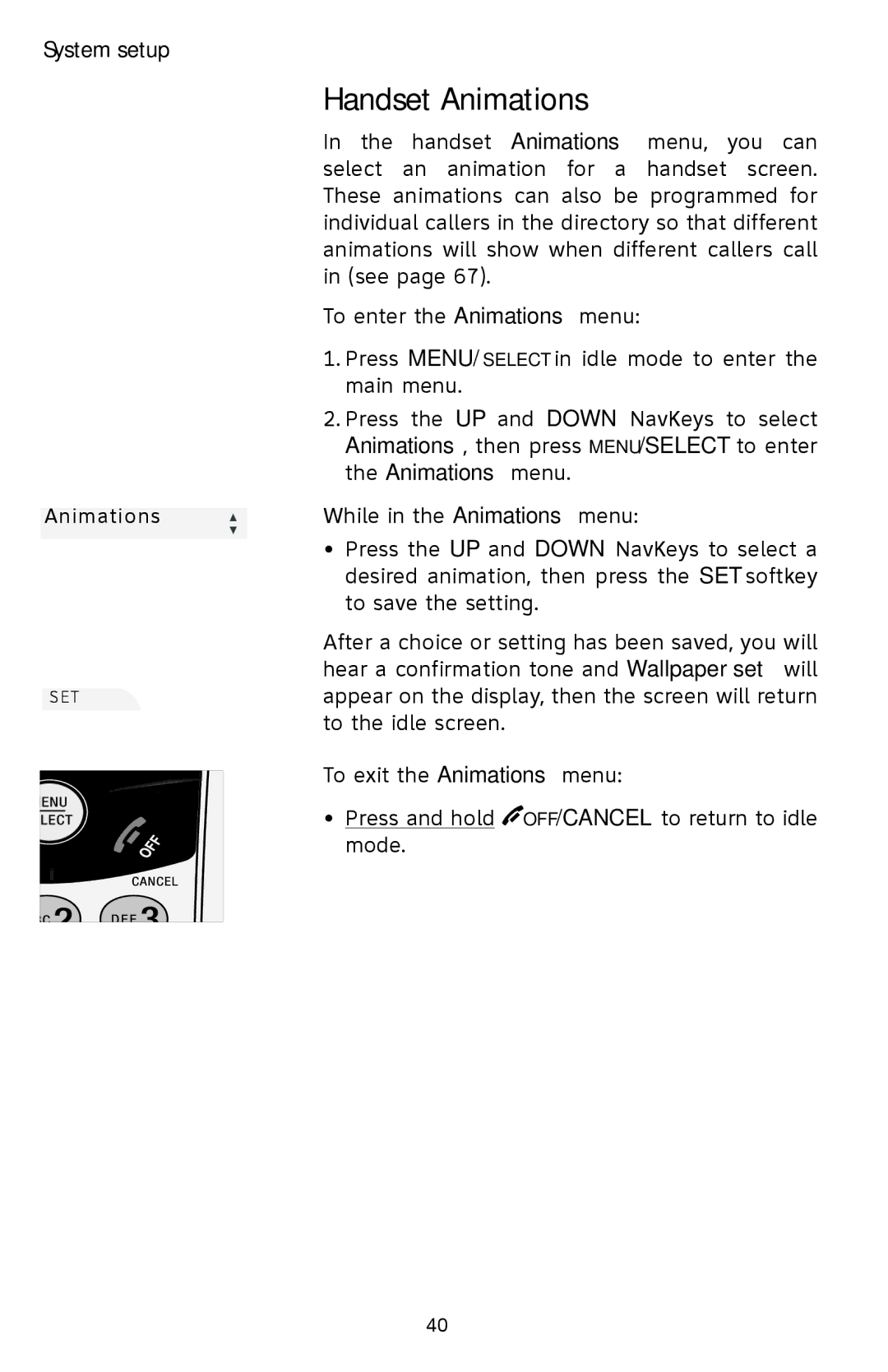 AT&T EP5632/EP5632-2 user manual Handset Animations 