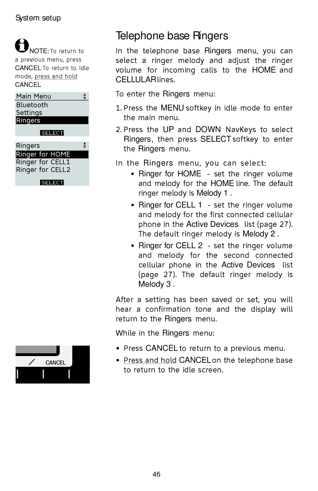 AT&T EP5632/EP5632-2 user manual Telephone base Ringers 