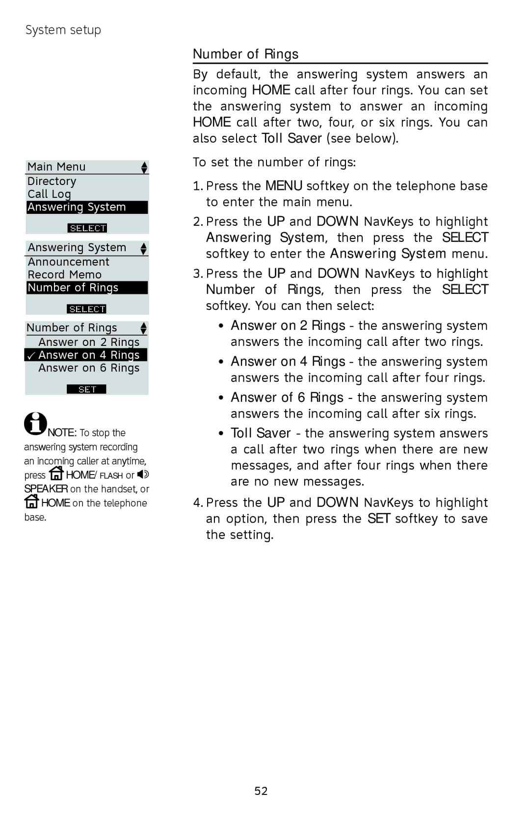 AT&T EP5632/EP5632-2 user manual Number of Rings 