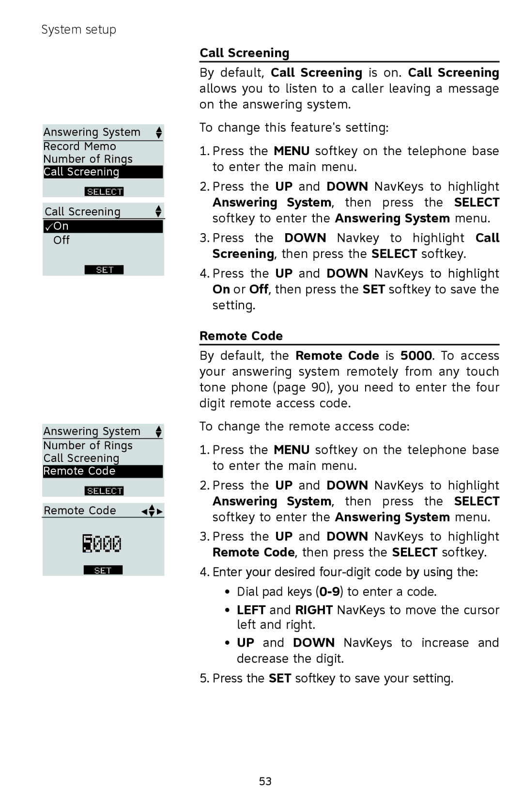 AT&T EP5632/EP5632-2 user manual 5000, Remote Code, Enter your desired four-digit code by using 