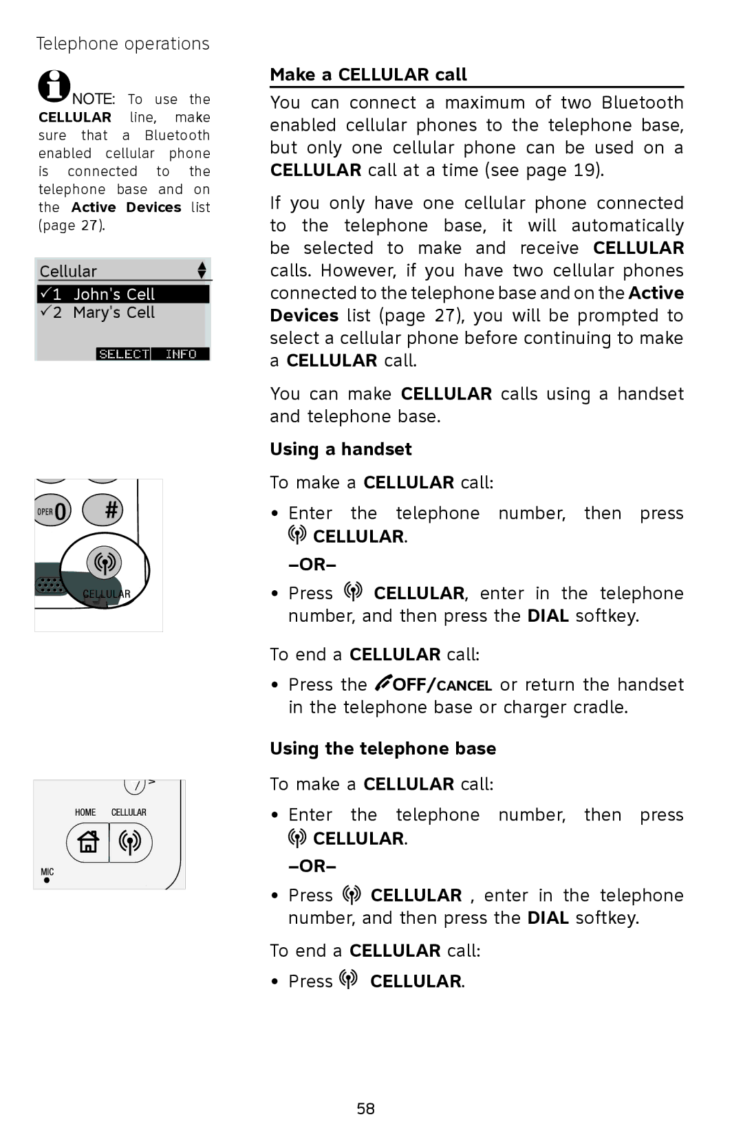 AT&T EP5632/EP5632-2 user manual Make a Cellular call 