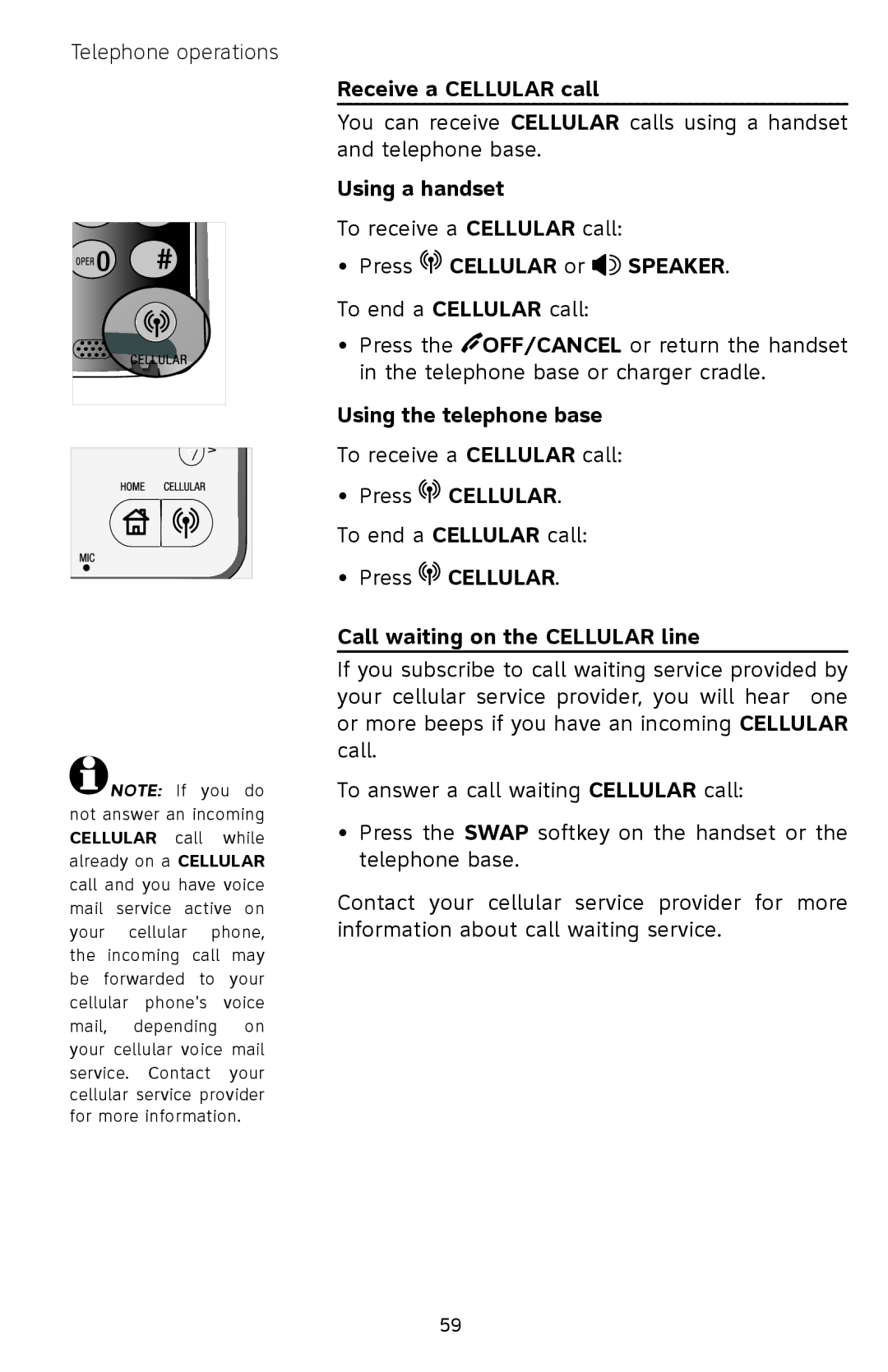 AT&T EP5632/EP5632-2 user manual Receive a Cellular call, Press Cellular or Speaker 